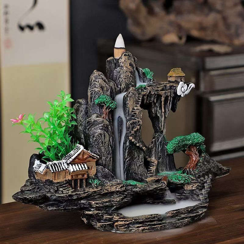 Incense Holders Backflow incense rockery large oversized backflow incense burner deluxe version landscape ornament pure natural circulation base simulation