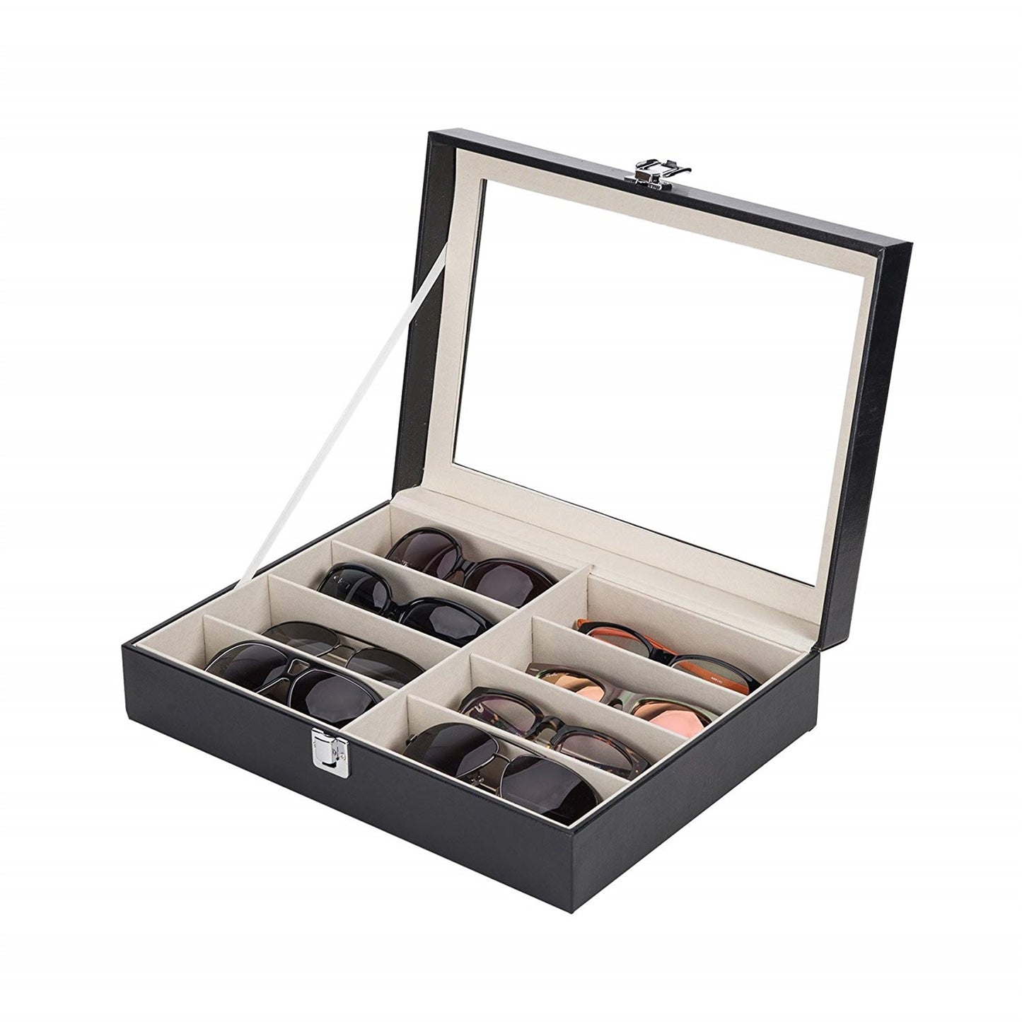 Cosmetics storage Leather Multi Sunglasses Organizer for Women Men Eyeglasses Eyewear Display Case Sunglass Glasses Storage Holder Box Sunglasses Collection Case with 8 Slots Black【Local Goods】