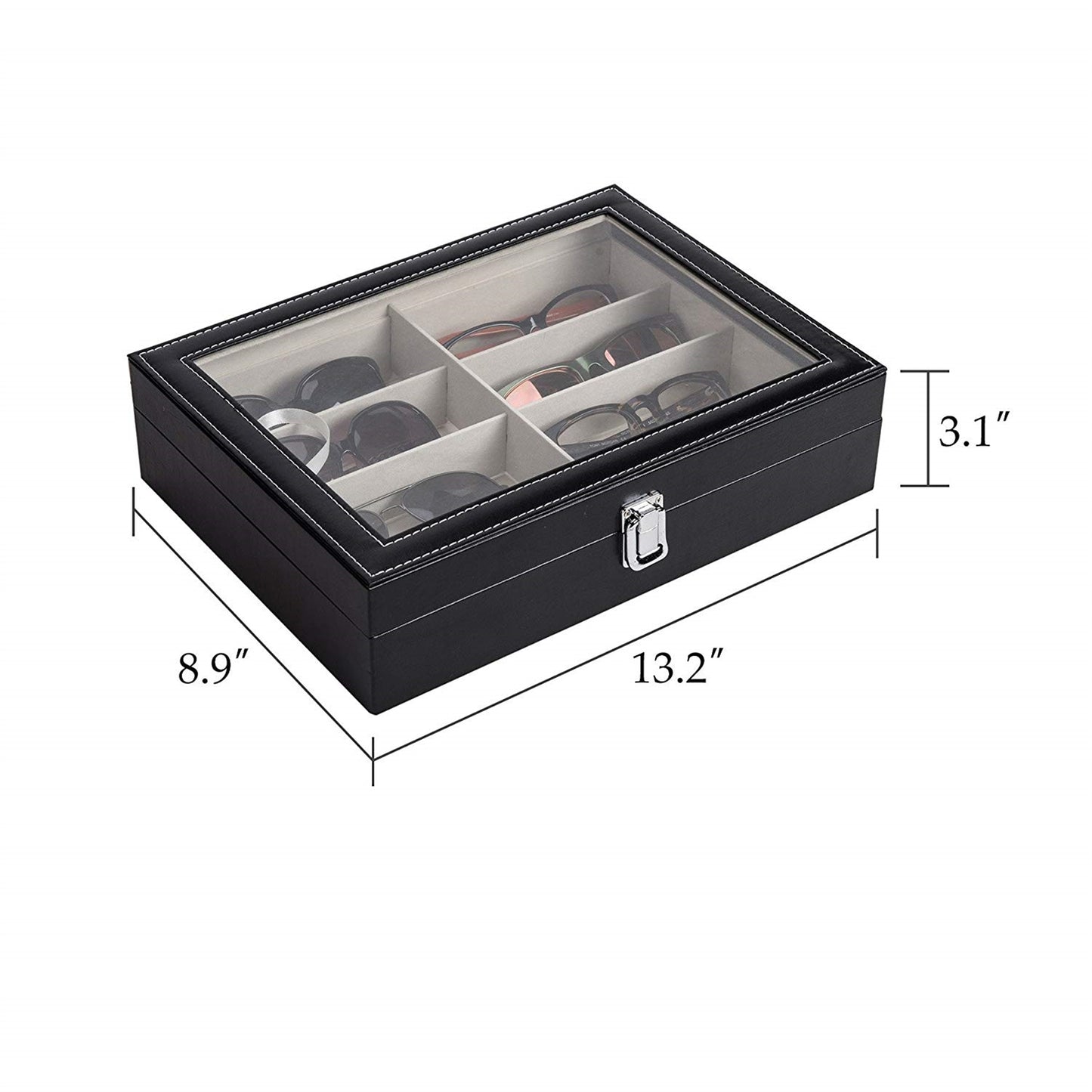 Cosmetics storage Leather Multi Sunglasses Organizer for Women Men Eyeglasses Eyewear Display Case Sunglass Glasses Storage Holder Box Sunglasses Collection Case with 8 Slots Black【Local Goods】