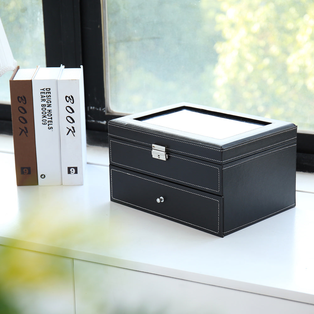 Cosmetics storage Watch Box 20 Mens Case Glass Top Display Organizer Lockable Black【Local Goods】