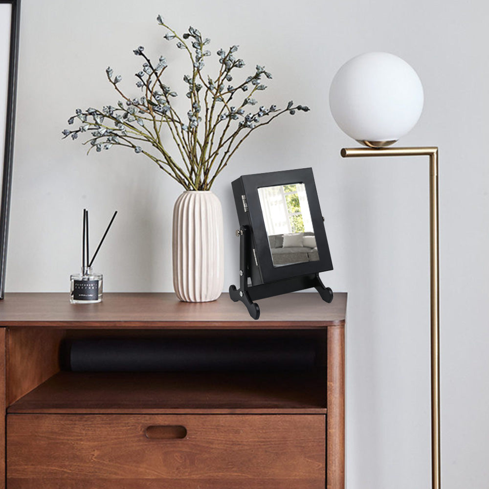 Cosmetics storage Small Mirror Jewelry Cabinet Organizer Armoire Storage Box Countertop with Stand Black【Local Goods】