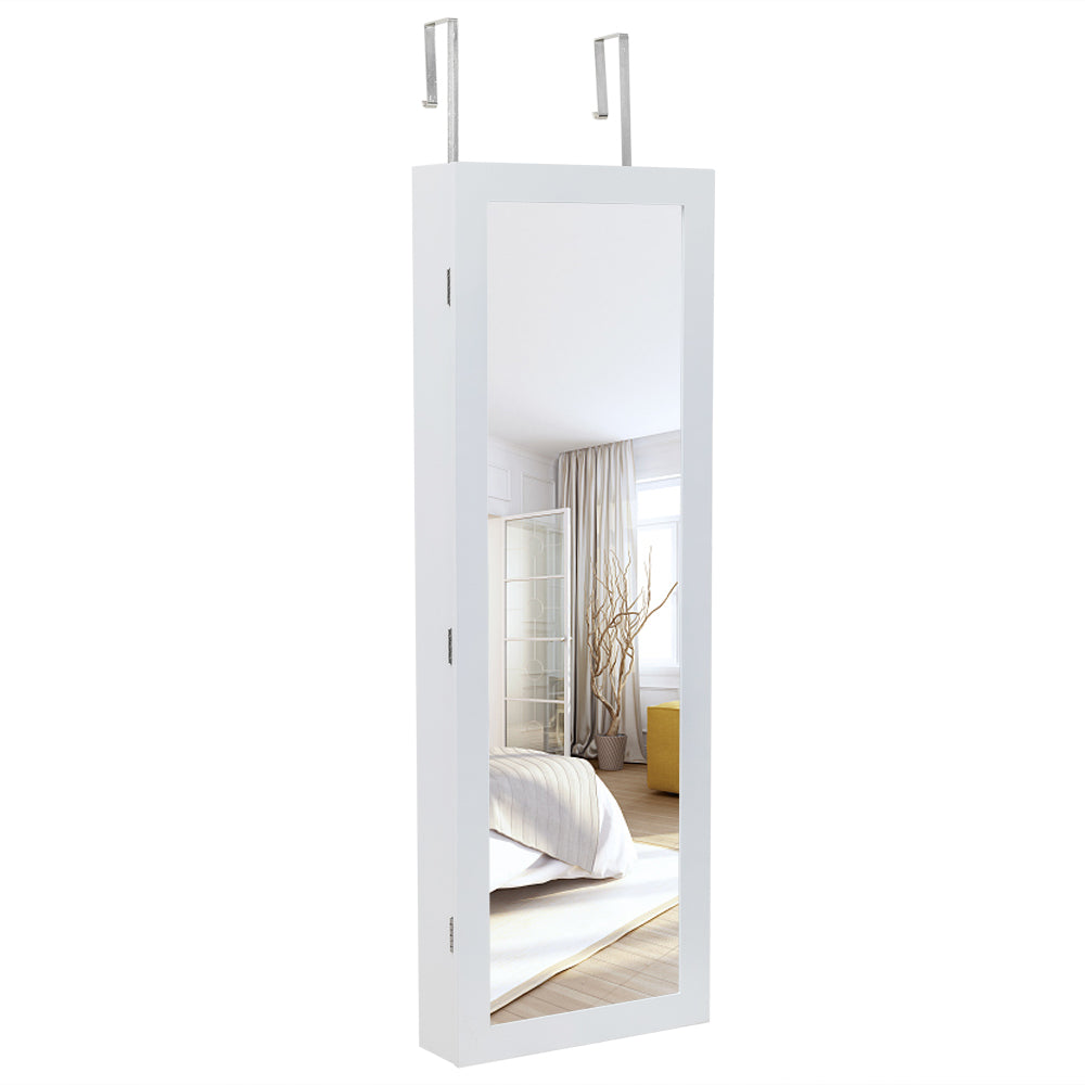 Cosmetics storage Non Full Mirror Wooden Wall Mounted 4-Layer Shelf, 2 Drawers, 8 Blue LED Lights, Jewelry Storage Mirror Cabinet - White【Local Goods】