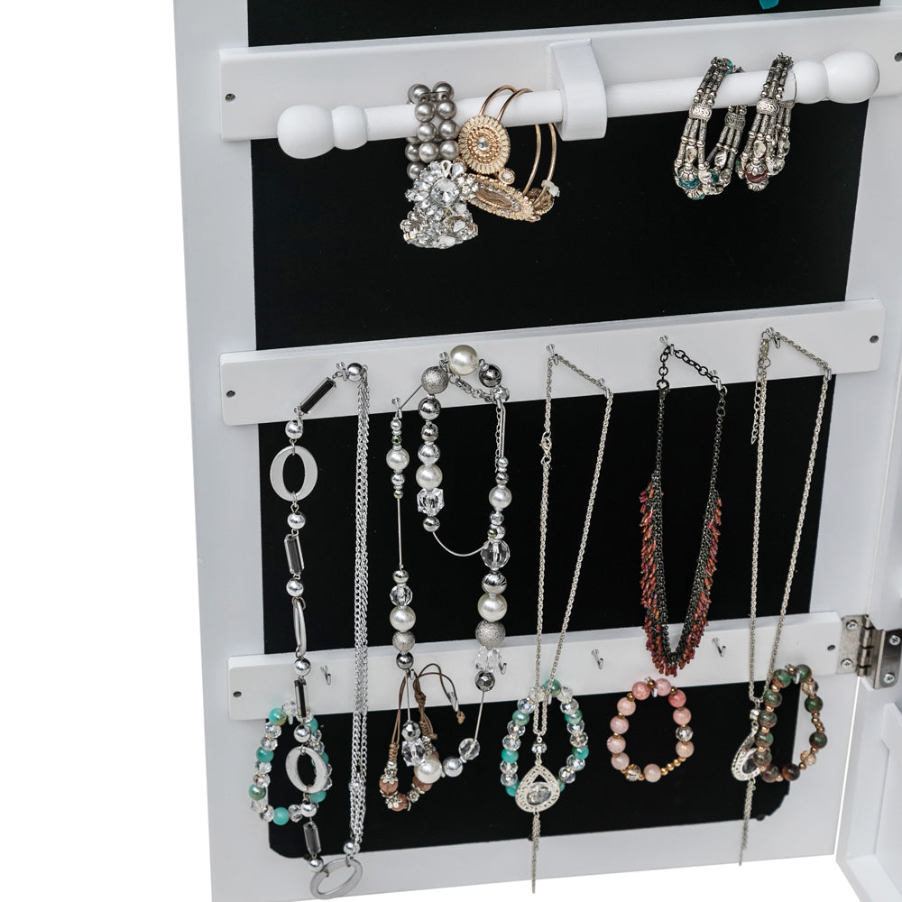 Cosmetics storage Non Full Mirror Wooden Wall Mounted 4-Layer Shelf, 2 Drawers, 8 Blue LED Lights, Jewelry Storage Mirror Cabinet - White【Local Goods】