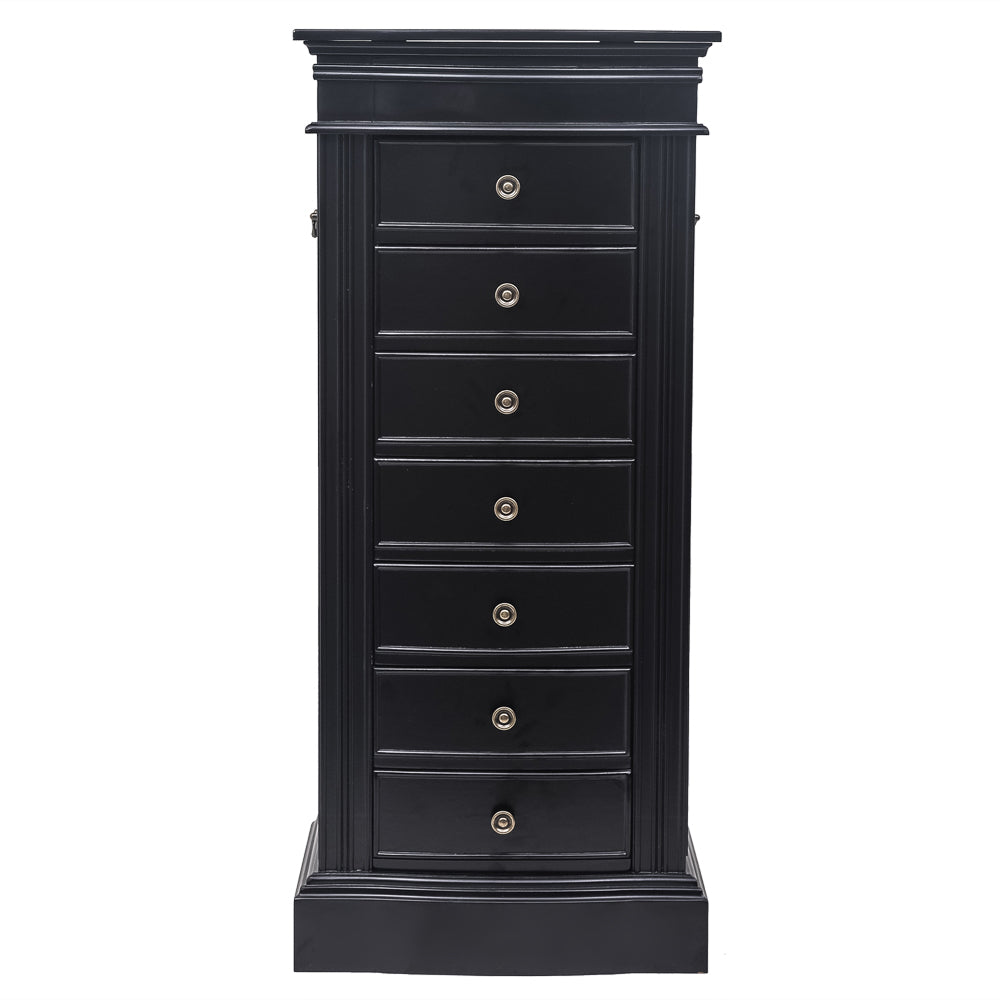 Cosmetics storage Jewelry Armoire with Mirror, 7 Drawers & 24 Necklace Hooks, 2 Side Swing Doors(Black)【Local Goods】