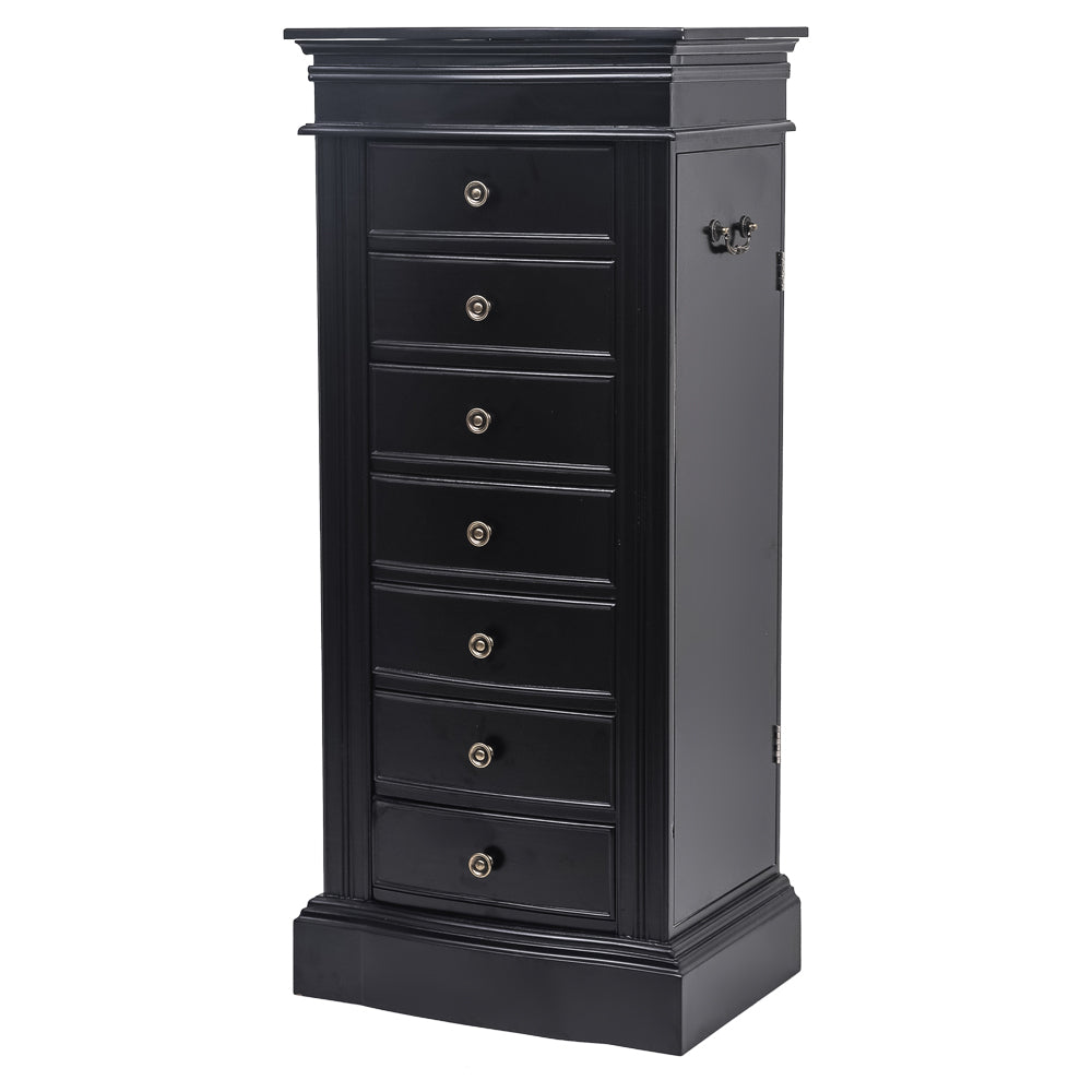 Cosmetics storage Jewelry Armoire with Mirror, 7 Drawers & 24 Necklace Hooks, 2 Side Swing Doors(Black)【Local Goods】