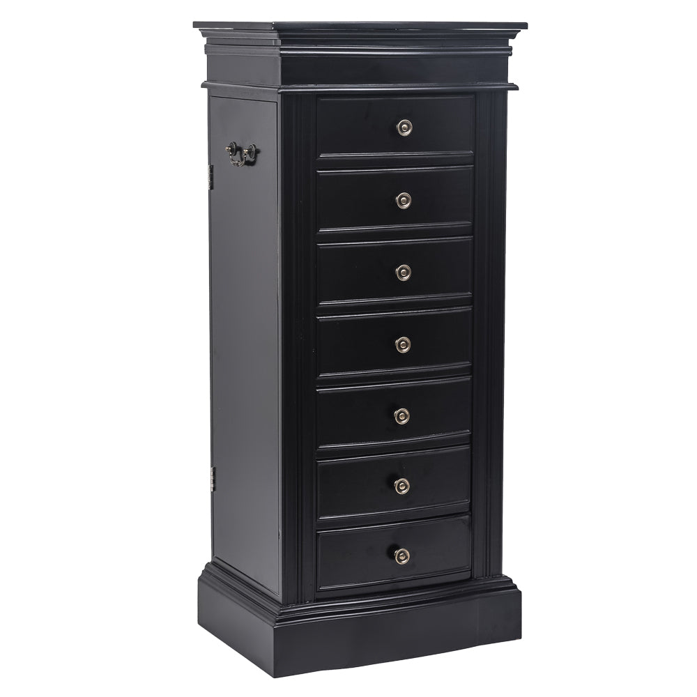 Cosmetics storage Jewelry Armoire with Mirror, 7 Drawers & 24 Necklace Hooks, 2 Side Swing Doors(Black)【Local Goods】