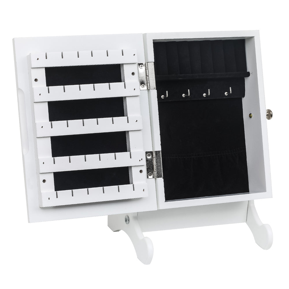 Cosmetics storage Giantex Small Mirror Jewelry Cabinet Organizer Armoire Storage Box Countertop w/Stand (White)【Local Goods】