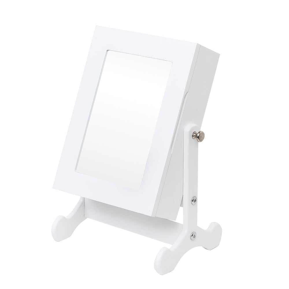 Cosmetics storage Giantex Small Mirror Jewelry Cabinet Organizer Armoire Storage Box Countertop w/Stand (White)【Local Goods】