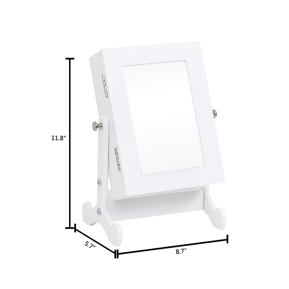 Cosmetics storage Giantex Small Mirror Jewelry Cabinet Organizer Armoire Storage Box Countertop w/Stand (White)【Local Goods】