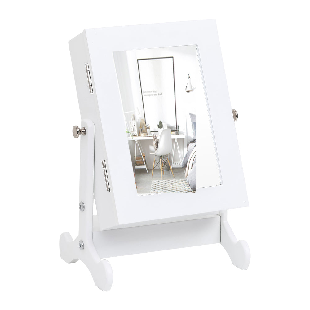 Cosmetics storage Giantex Small Mirror Jewelry Cabinet Organizer Armoire Storage Box Countertop w/Stand (White)【Local Goods】