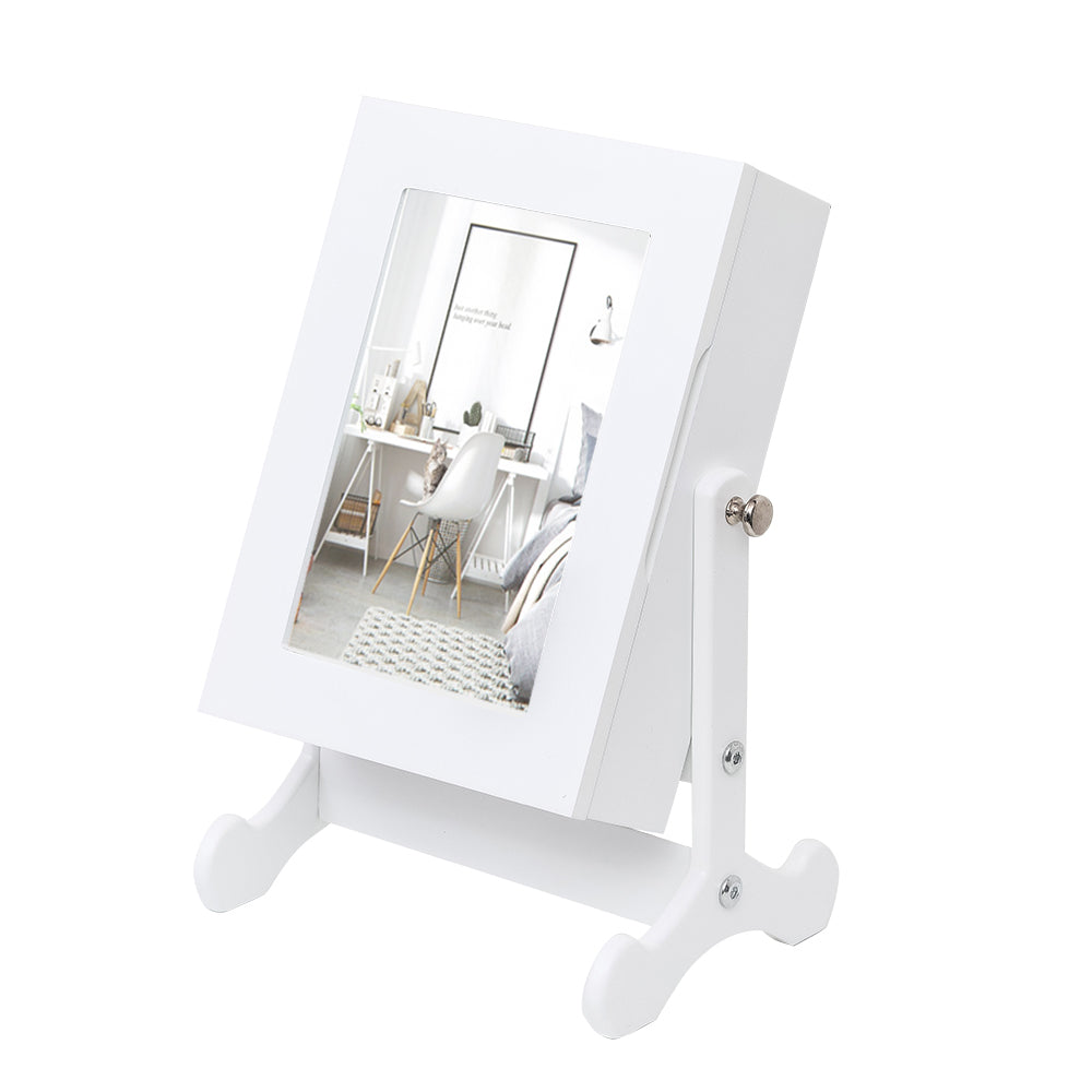 Cosmetics storage Giantex Small Mirror Jewelry Cabinet Organizer Armoire Storage Box Countertop w/Stand (White)【Local Goods】