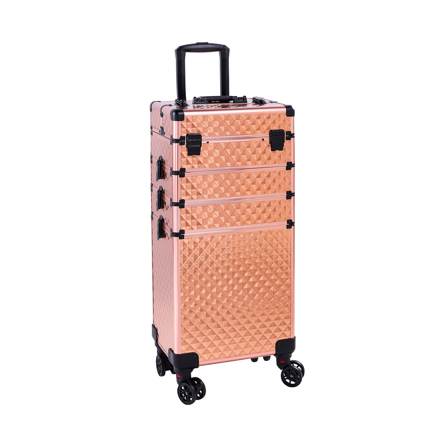 Cosmetics storage 4-in-1 Draw-bar Style Interchangeable Aluminum Rolling Makeup Case-Rose Gold【Local Goods】