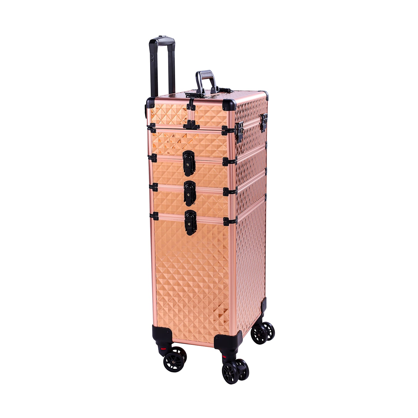 Cosmetics storage 4-in-1 Draw-bar Style Interchangeable Aluminum Rolling Makeup Case-Rose Gold【Local Goods】