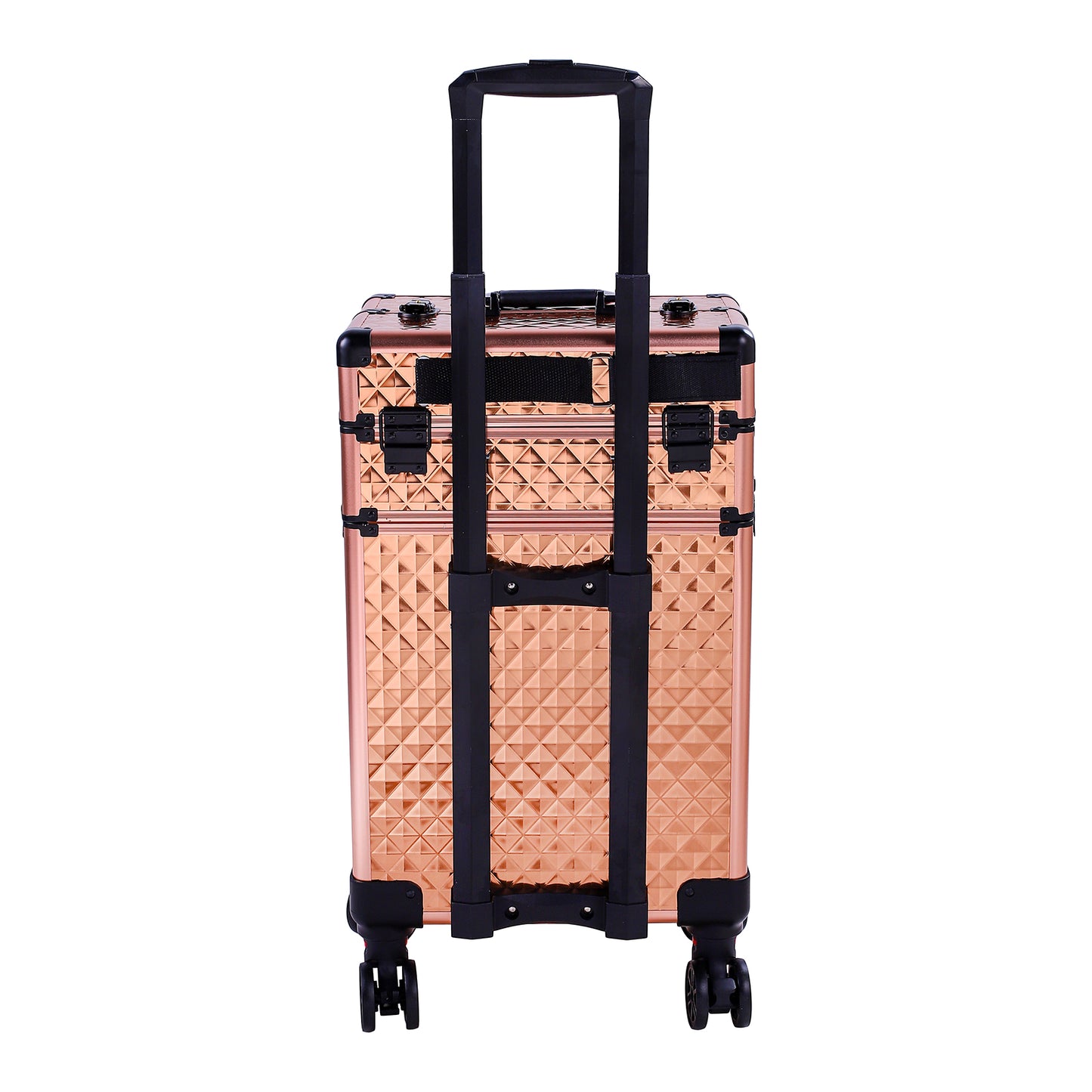 Cosmetics storage 4-in-1 Draw-bar Style Interchangeable Aluminum Rolling Makeup Case-Rose Gold【Local Goods】
