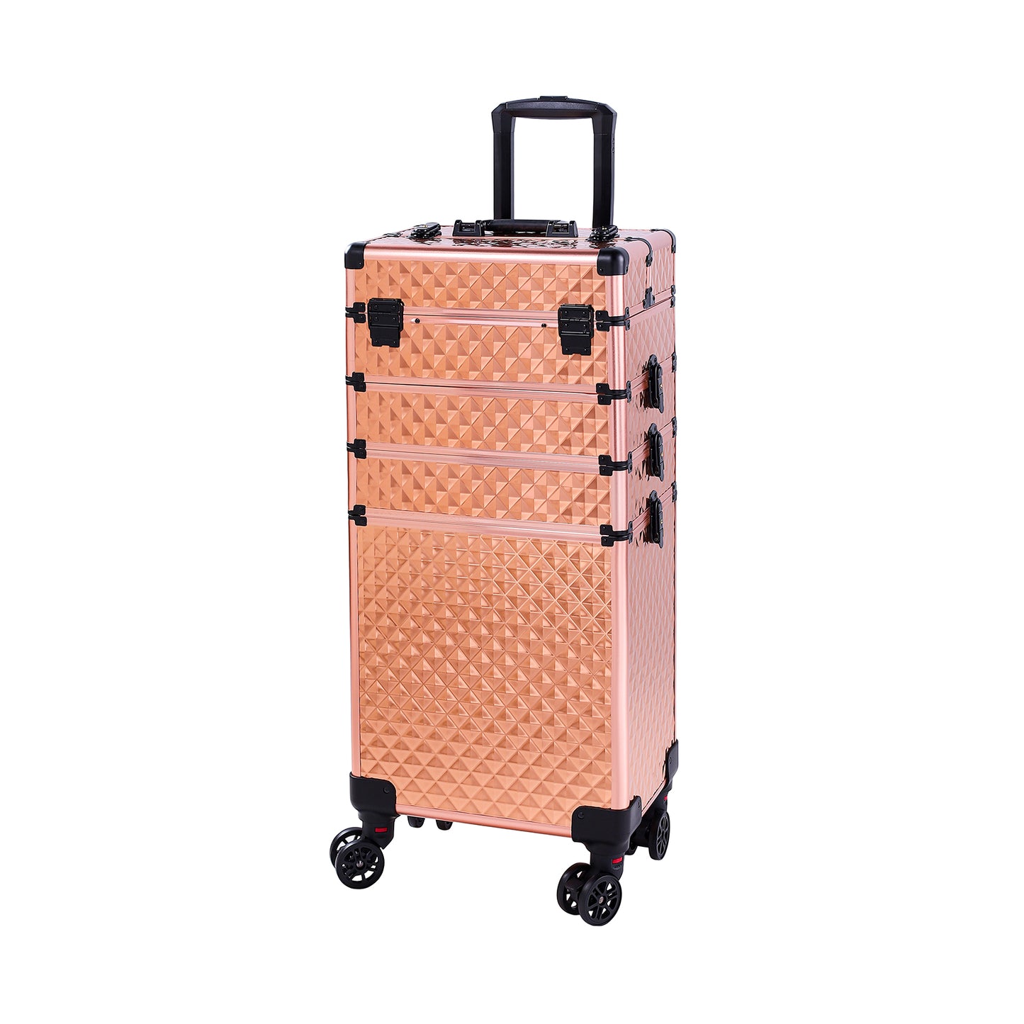 Cosmetics storage 4-in-1 Draw-bar Style Interchangeable Aluminum Rolling Makeup Case-Rose Gold【Local Goods】