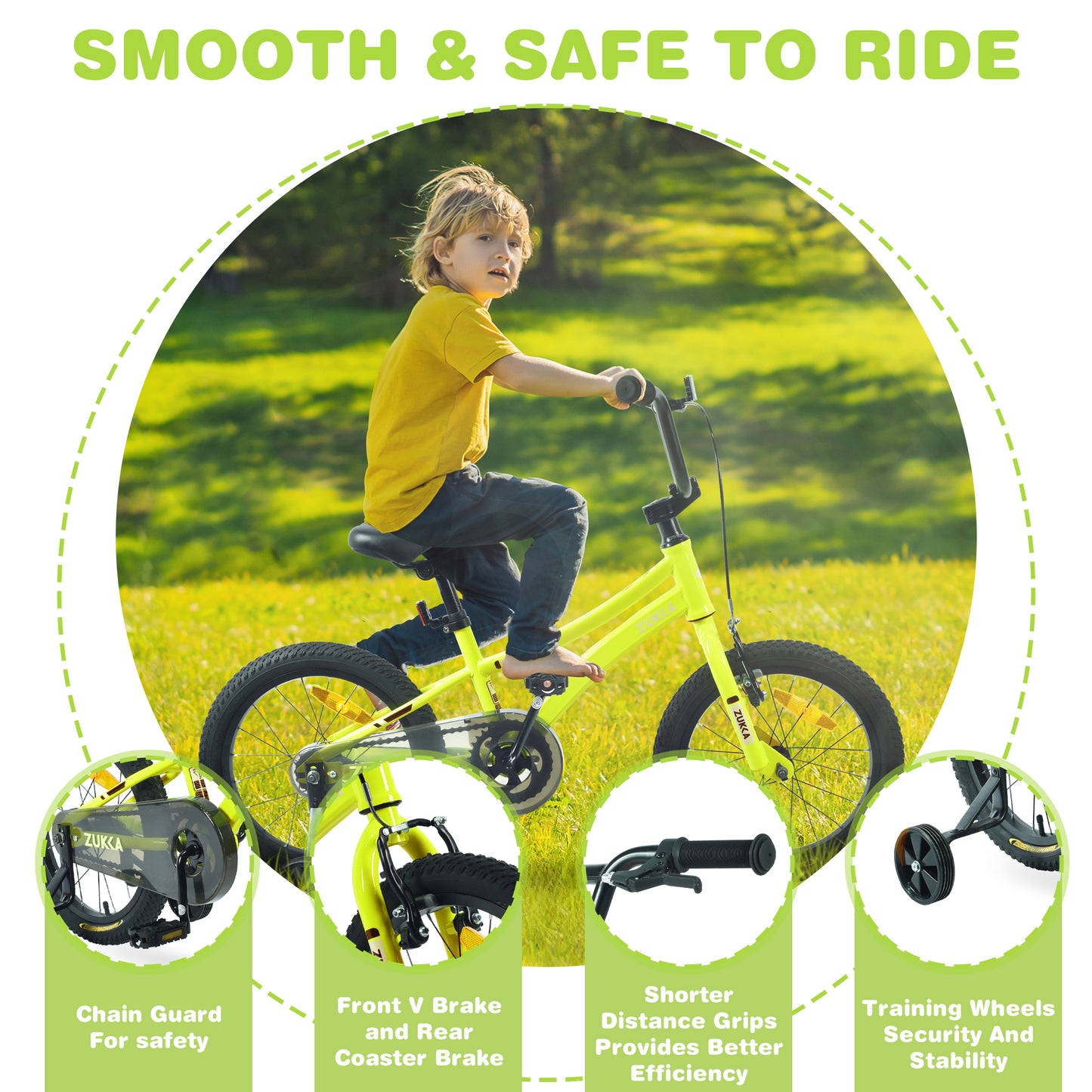 Ride and Slide Kids Bike,16 Inch Kids' Bicycle with Training Wheels for Boys Age 4-7 Years,Multiple Colors