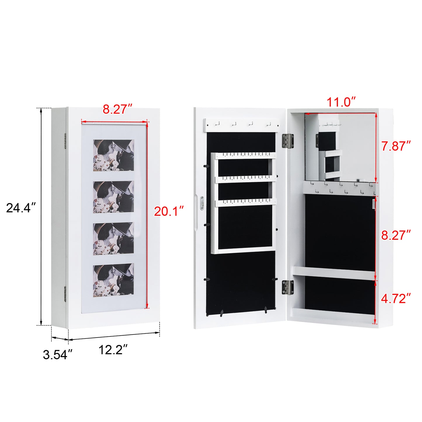 Cosmetics storage Simple PVC Wood Grain Coating Photo Storage Damp-proof Jewelry Mirror Cabinet White【Local Goods】