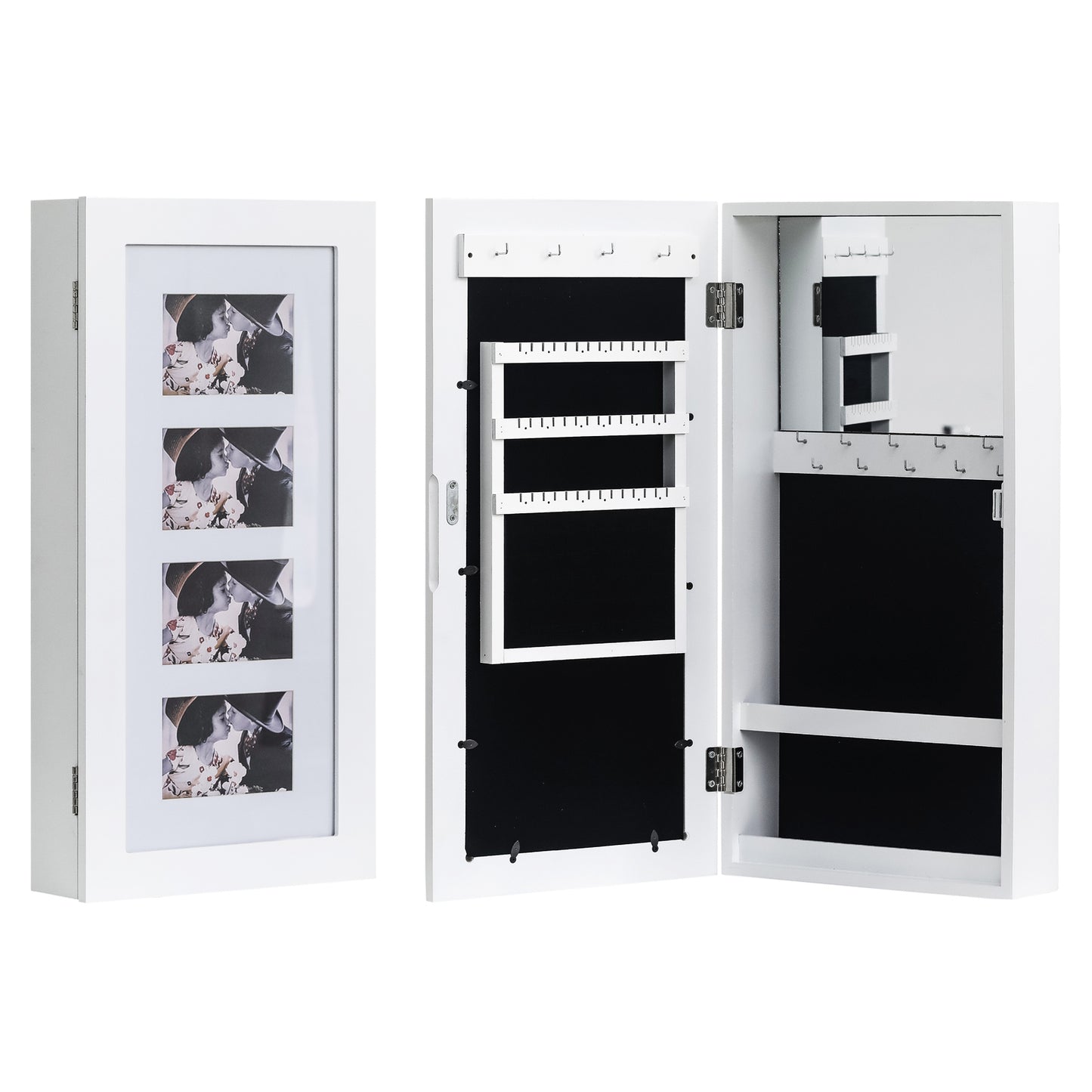 Cosmetics storage Simple PVC Wood Grain Coating Photo Storage Damp-proof Jewelry Mirror Cabinet White【Local Goods】