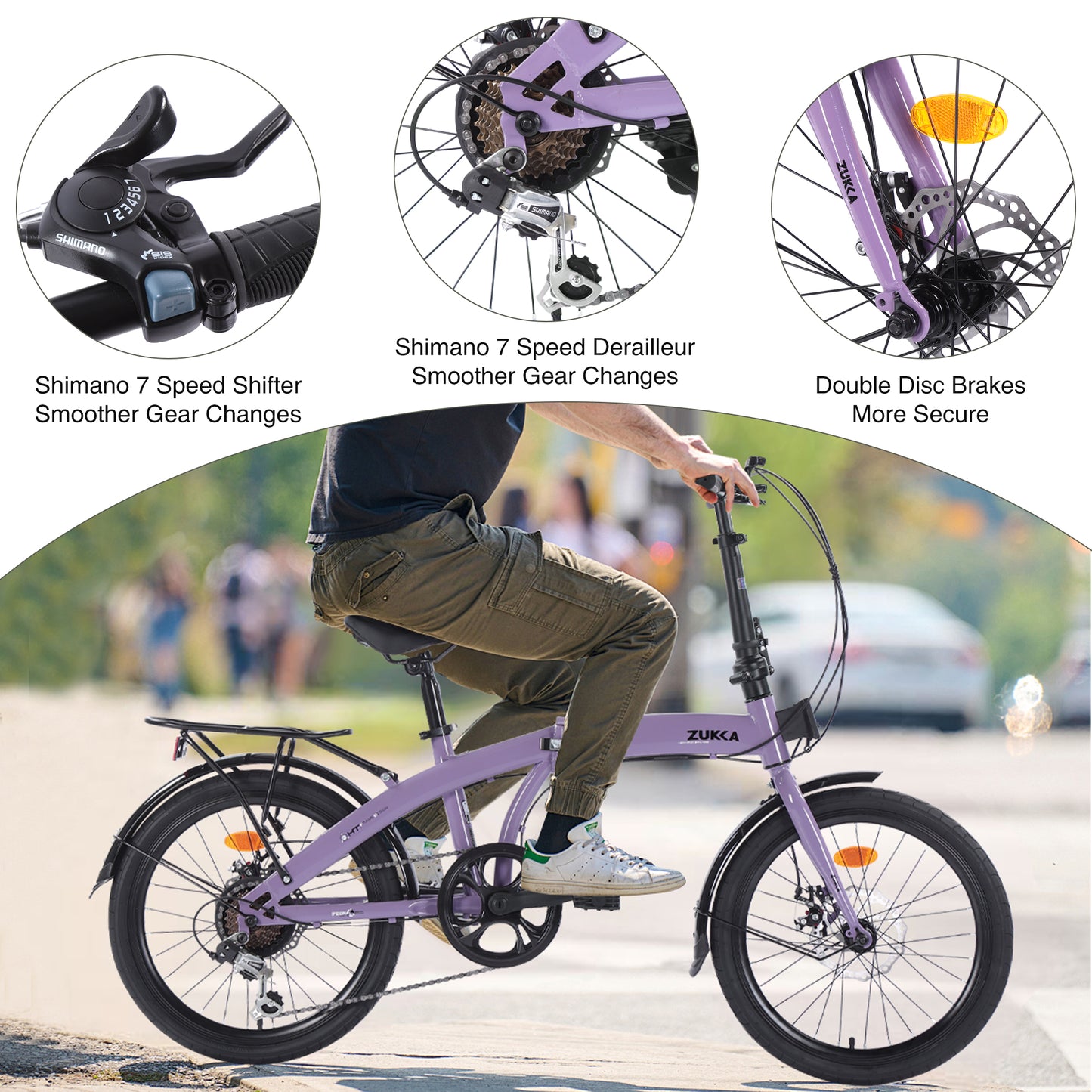 Ride and Slide 20" Folding Bike Steel Frame 7 Speed City Bike