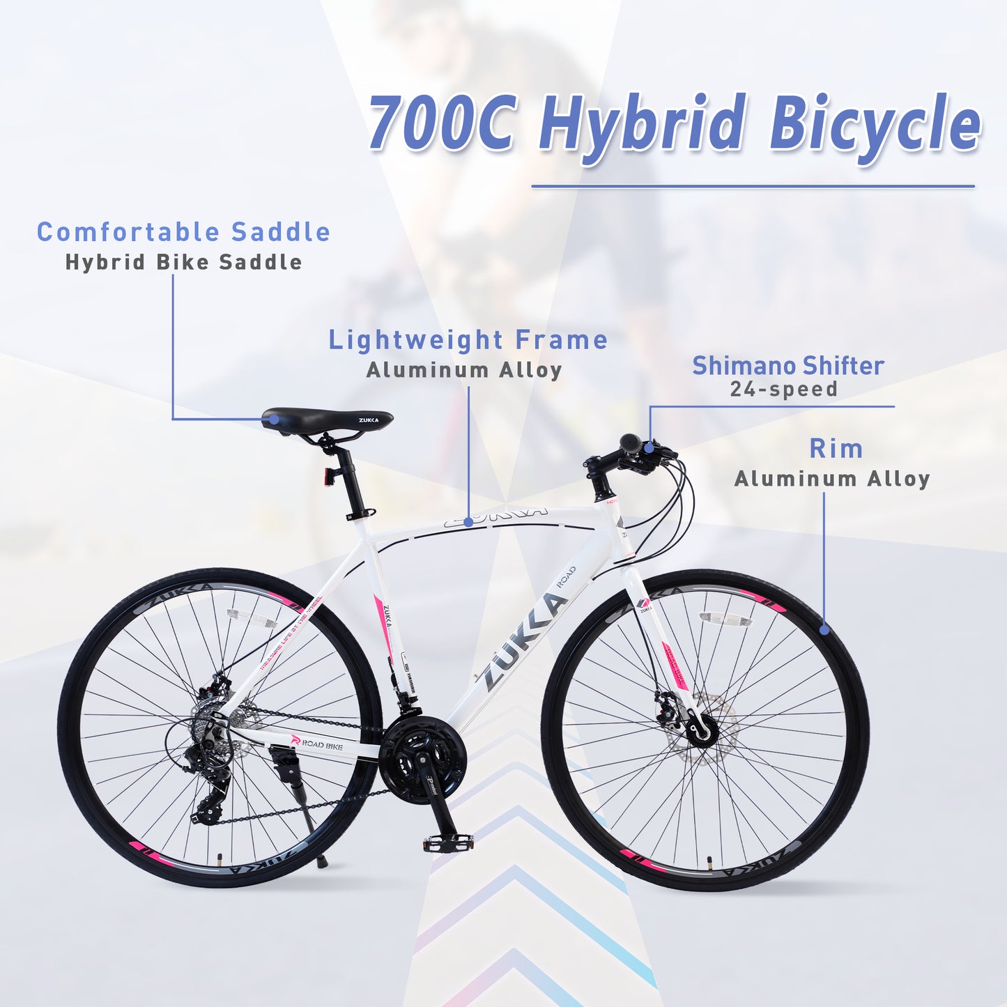 Ride and Slide 24 Speed Hybrid bike Disc Brake 700C Road Bike For men women's City Bicycle