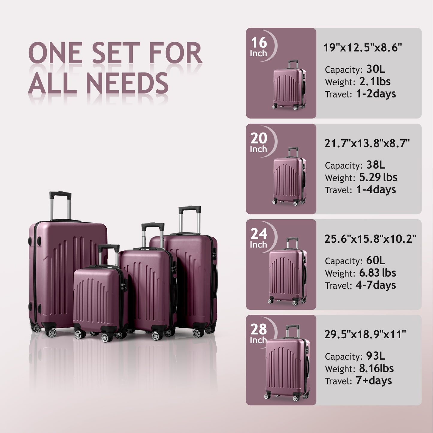 Carry on Suitcase Curved Vertical Stripes 4-in-1 Trolley Case - Violet Oversized luggage【Local Goods】