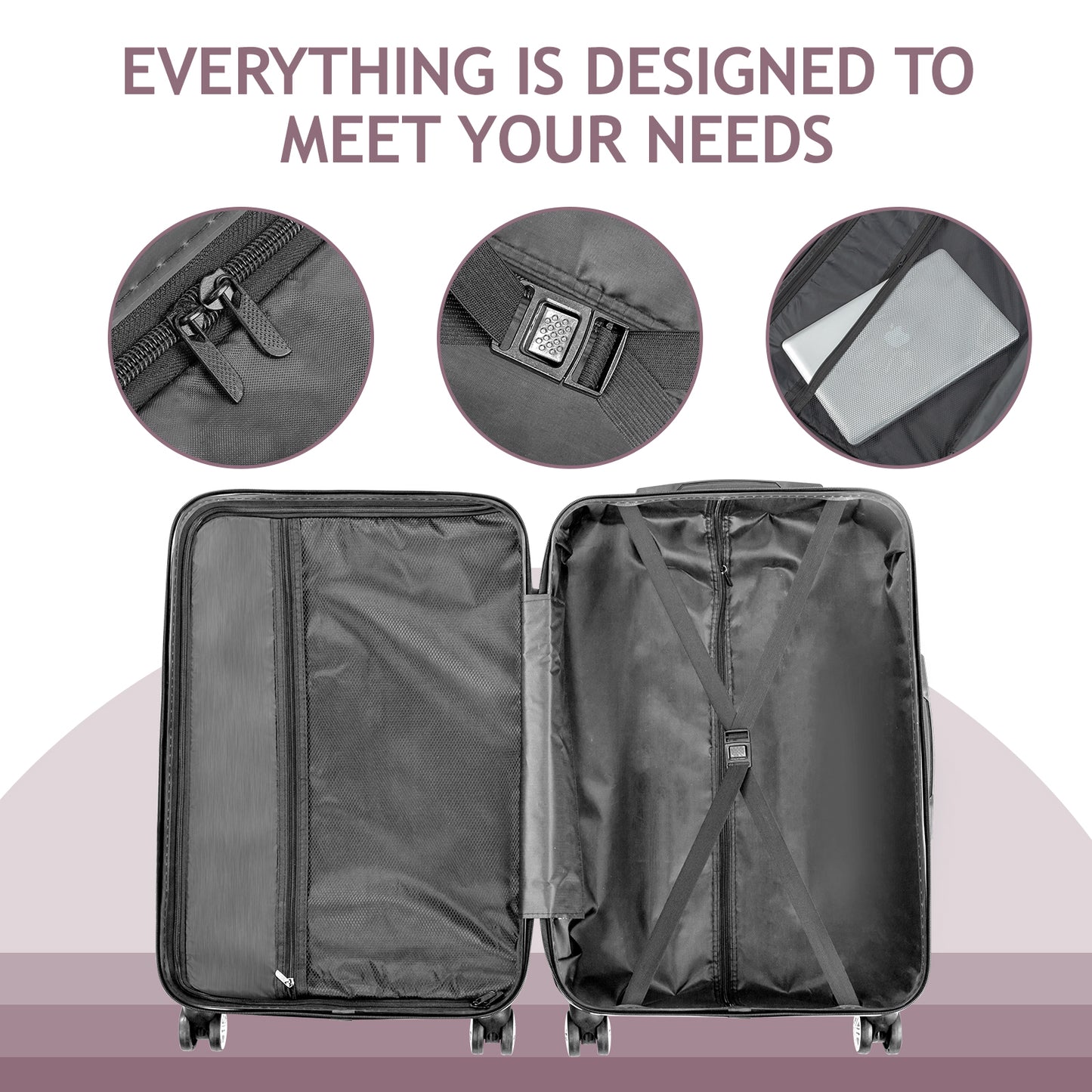 Carry on Suitcase Curved Vertical Stripes 4-in-1 Trolley Case - Violet Oversized luggage【Local Goods】