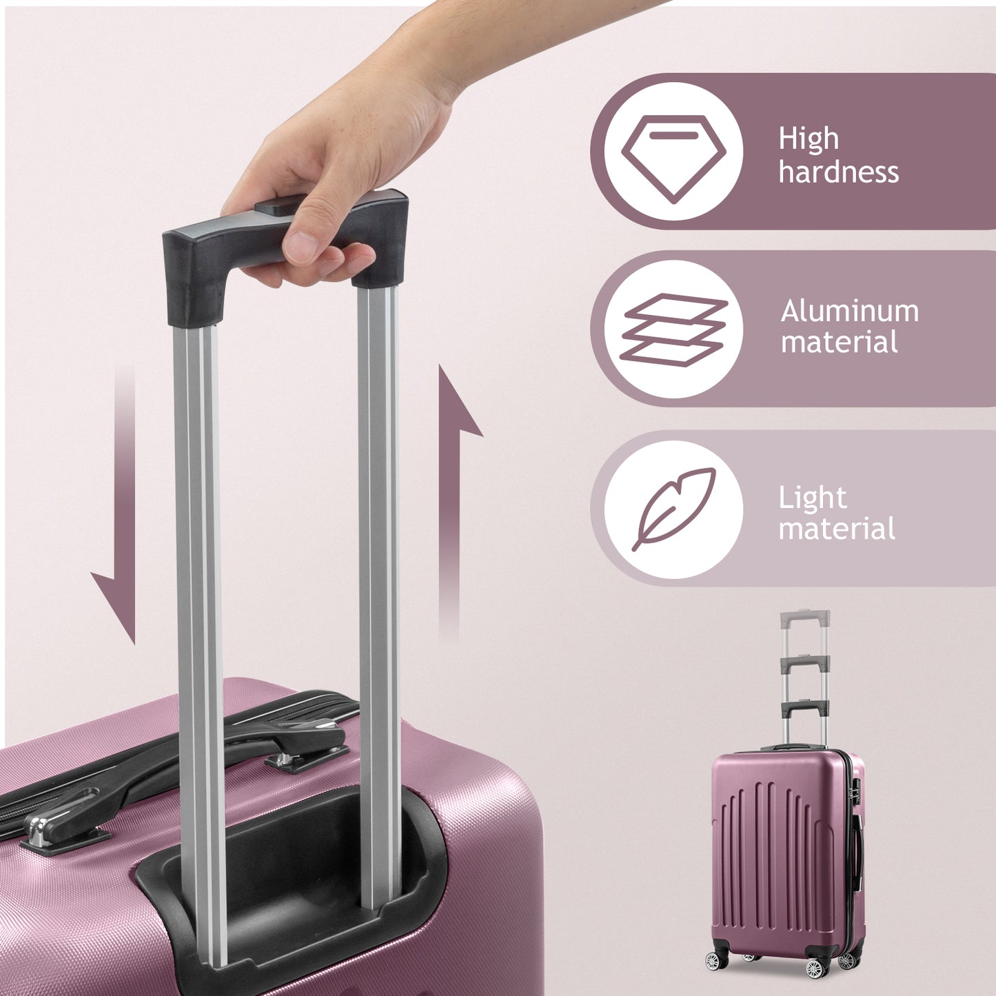 Carry on Suitcase Curved Vertical Stripes 4-in-1 Trolley Case - Violet Oversized luggage【Local Goods】