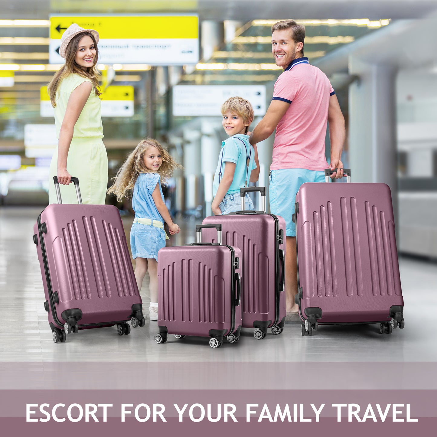 Carry on Suitcase Curved Vertical Stripes 4-in-1 Trolley Case - Violet Oversized luggage【Local Goods】