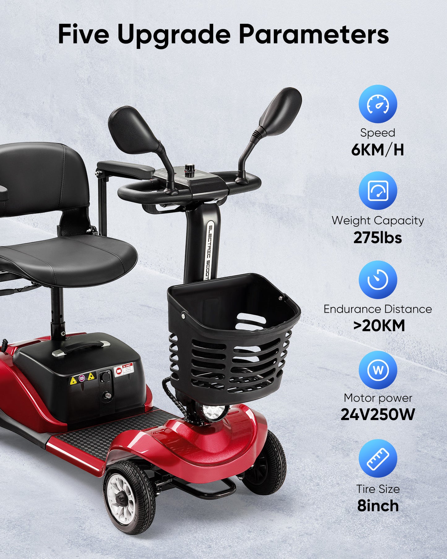 Ride and Slide Foldable Electric Mobility Scooter with Light and Basket – Compact 4-Wheel Travel Wheelchair for Easy Mobility and Perfect Christmas Gift