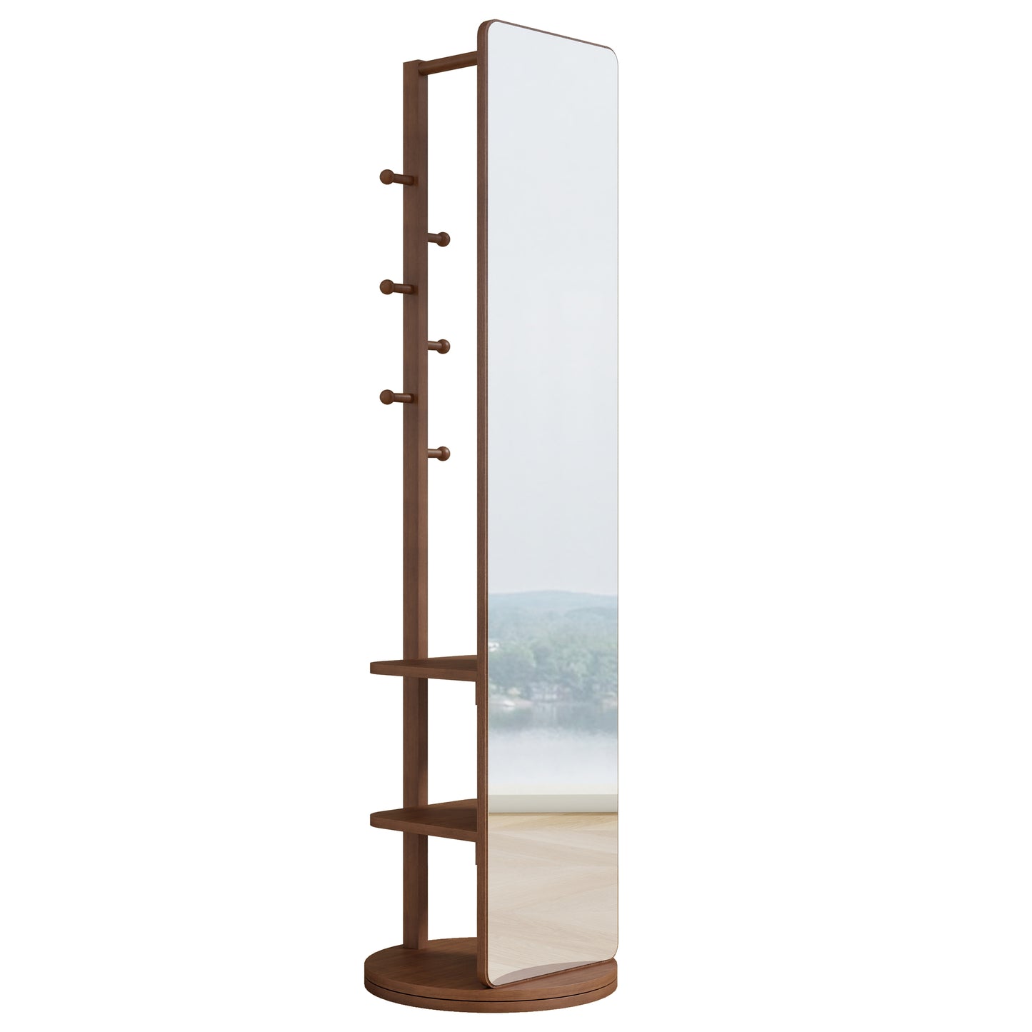 Cosmetics storage Full-length mirror solid wood + rubber wood + glass, 65.7*17.7in(mirror width:13.7in) Large mirror for viewing the whole body, easy to dress and tidy up and place in the bedroom/living room (Walnut)【Local Goods】