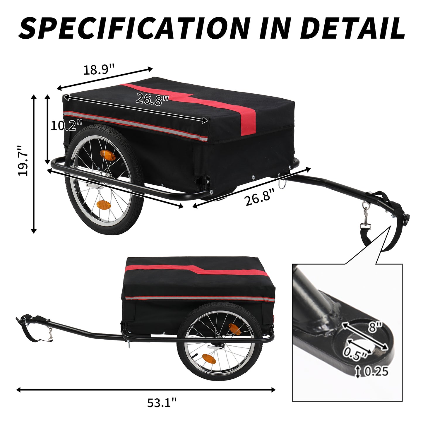 Ride and Slide 130*68*45cm Steel 100kg 16 Inch Quick Release Wheel Cloth Pocket Trailer Bicycle Trailer Rack