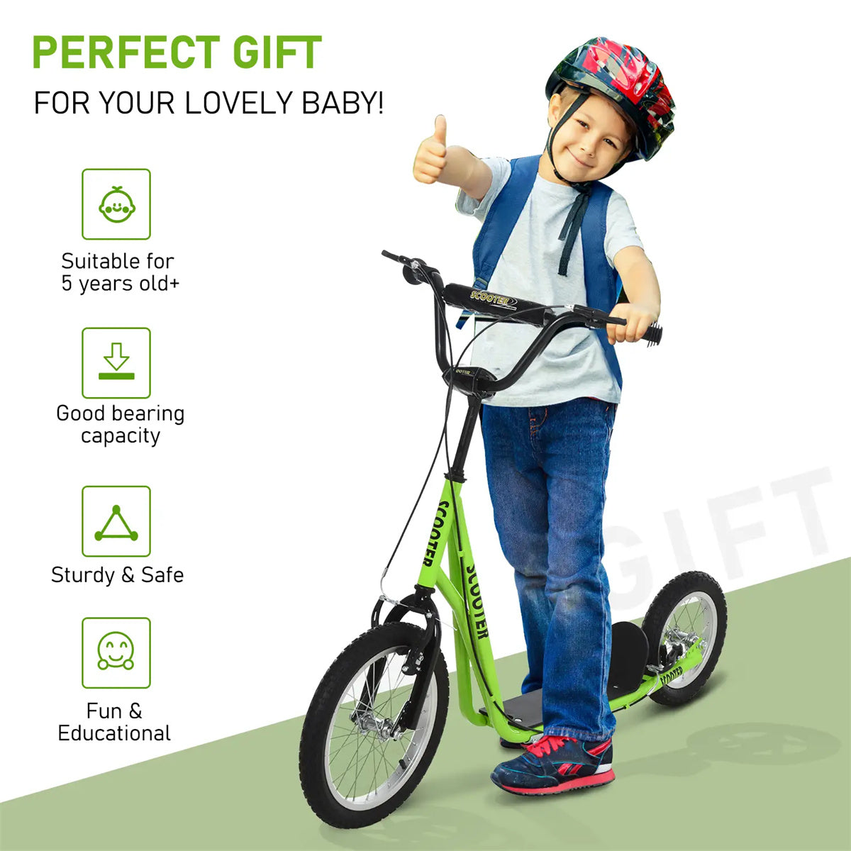 Ride and Slide youth scooter is equipped Dual Brakes - Green