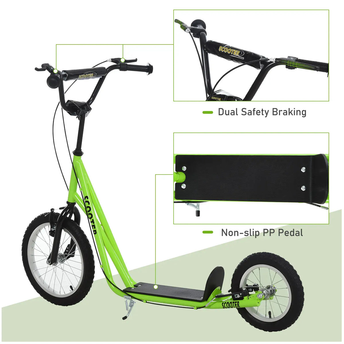 Ride and Slide youth scooter is equipped Dual Brakes - Green