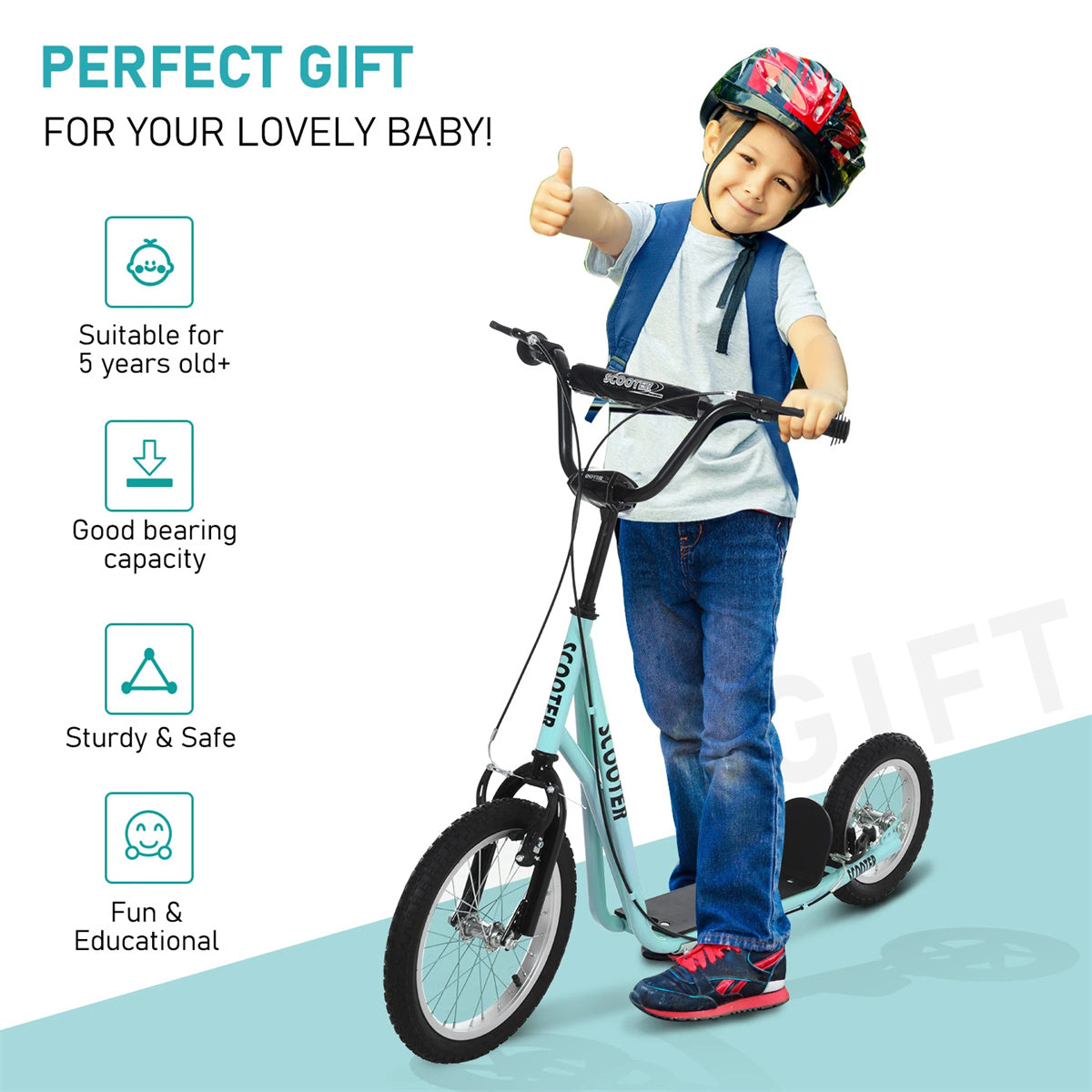 Ride and Slide youth scooter is equipped Dual Brakes - Blue