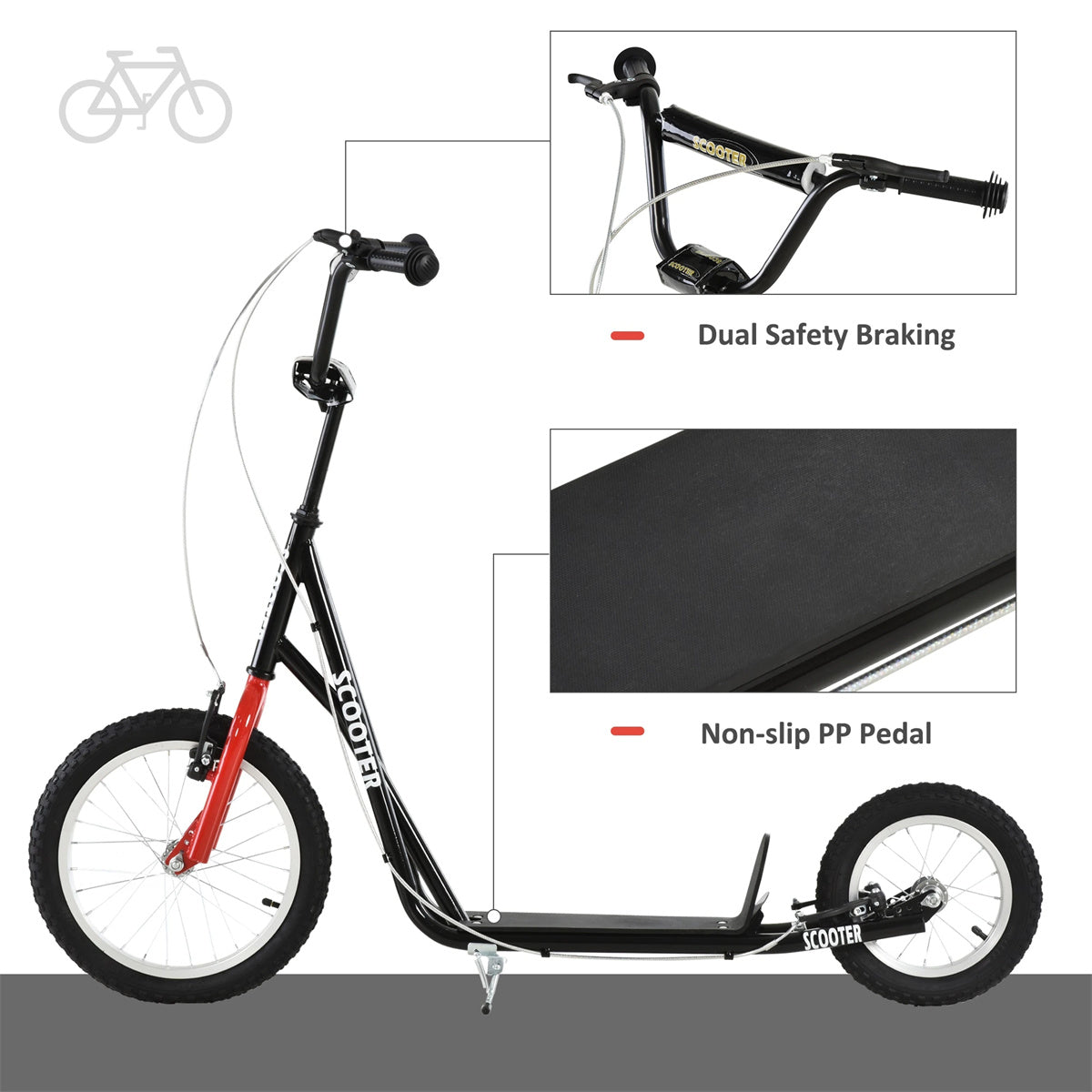 Ride and Slide youth scooter is equipped Dual Brakes - Black