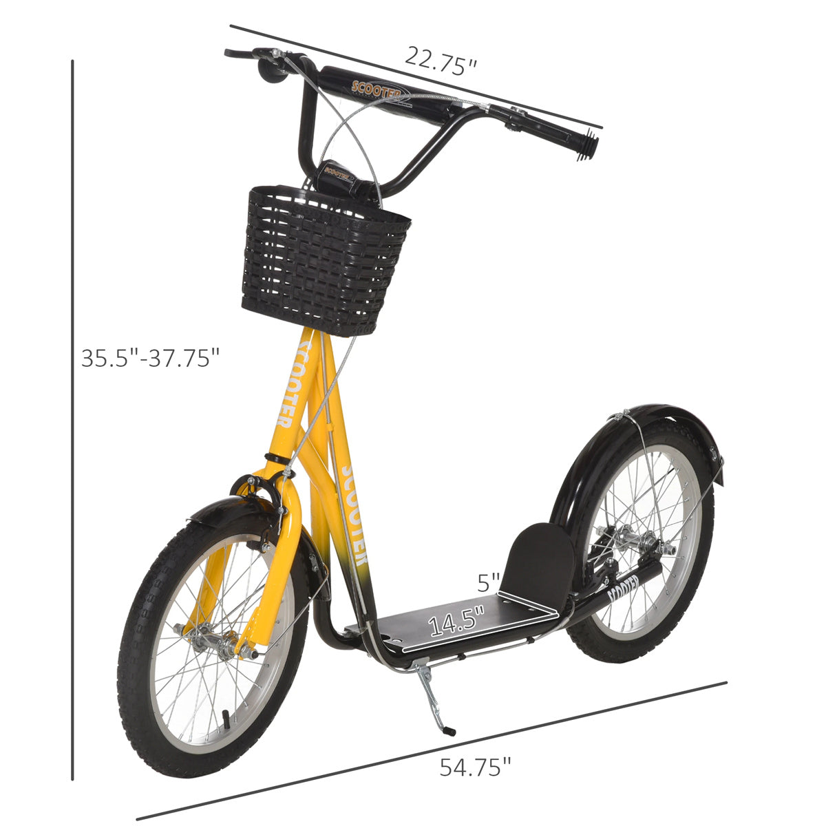 Ride and Slide Youth Scooter with Adjustable Handlebars and plastic basket 16" Inflatable Rubber Tires -Orange