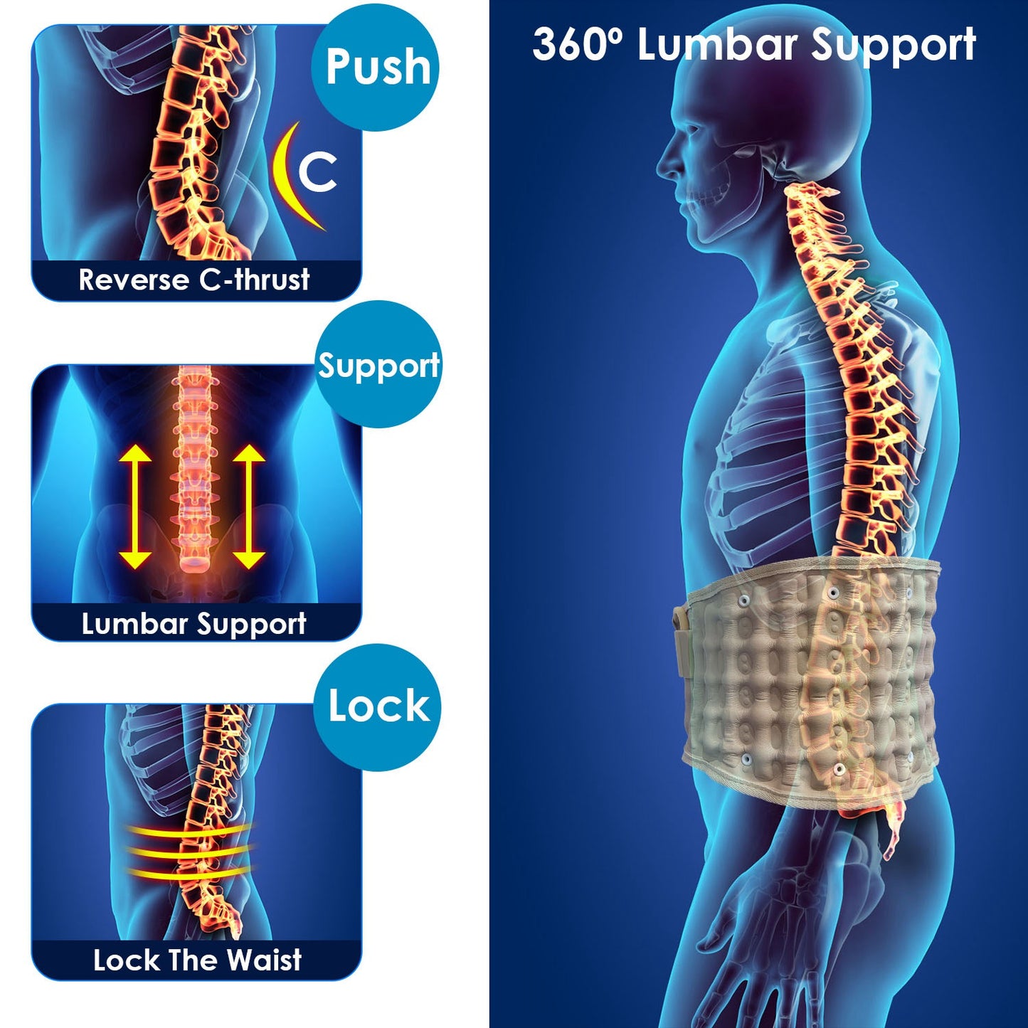 Health & Beauty Decompression Back Belt Lumbar Spine Support Lower Back Air Traction Device with Hand Pump Extension Pad for Men Women Pain Relief Fit For All Waist