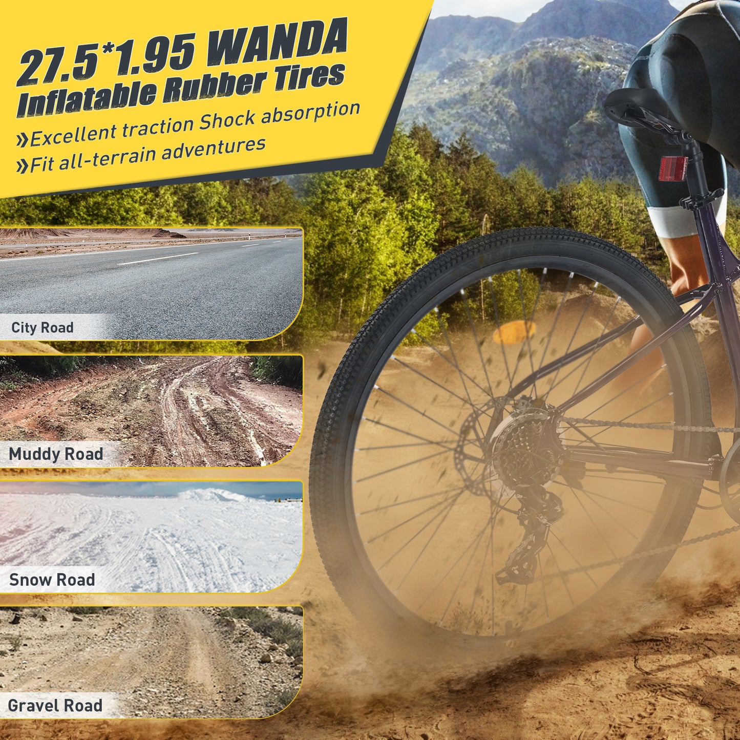 Ride and Slide 27.5 Inch Wheels 8 Speed Mountain Bike, for Men Women Boys and Girls, Front Suspension, Steel Frame