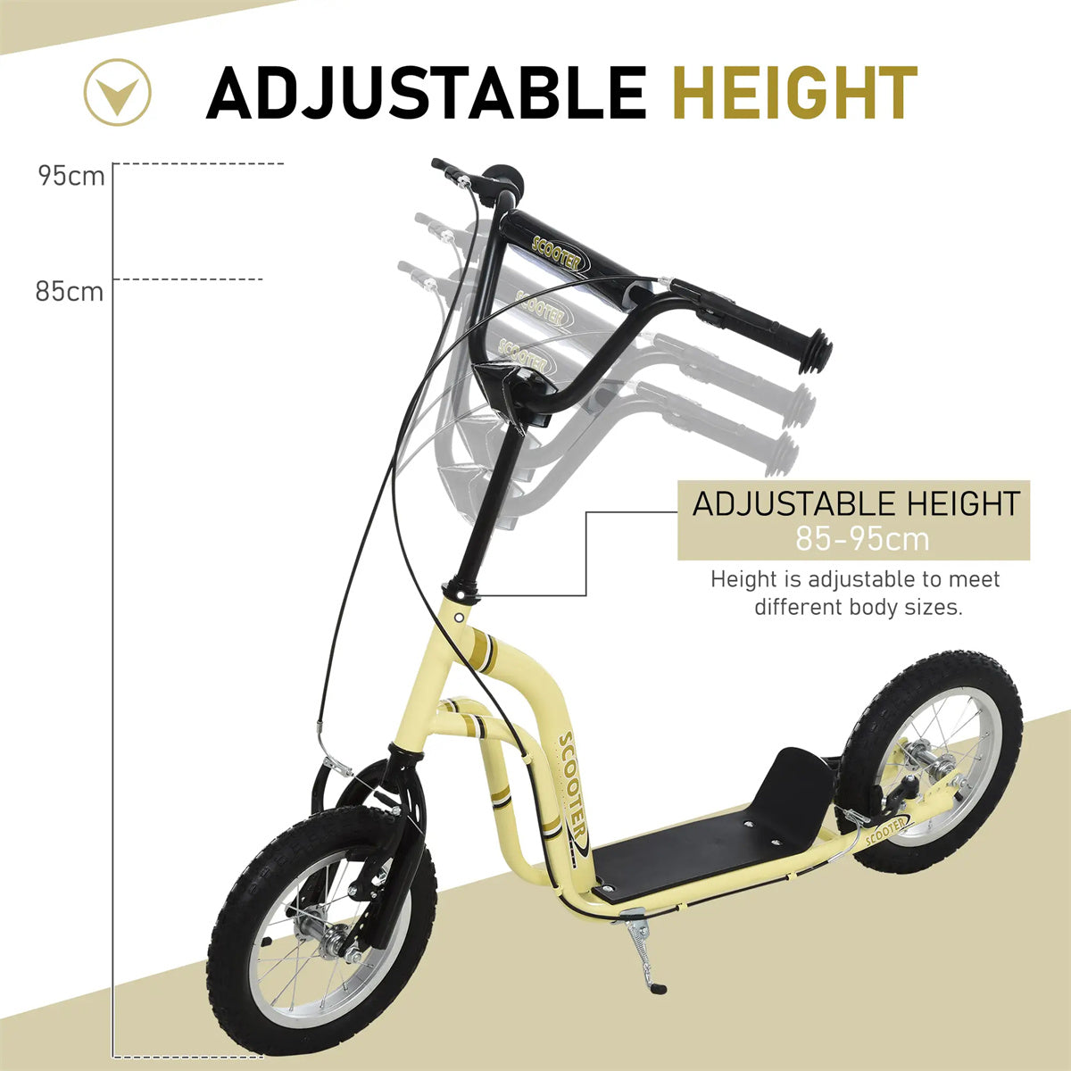 Ride and Slide 12-inch children's scooter with adjustable height. - yellow