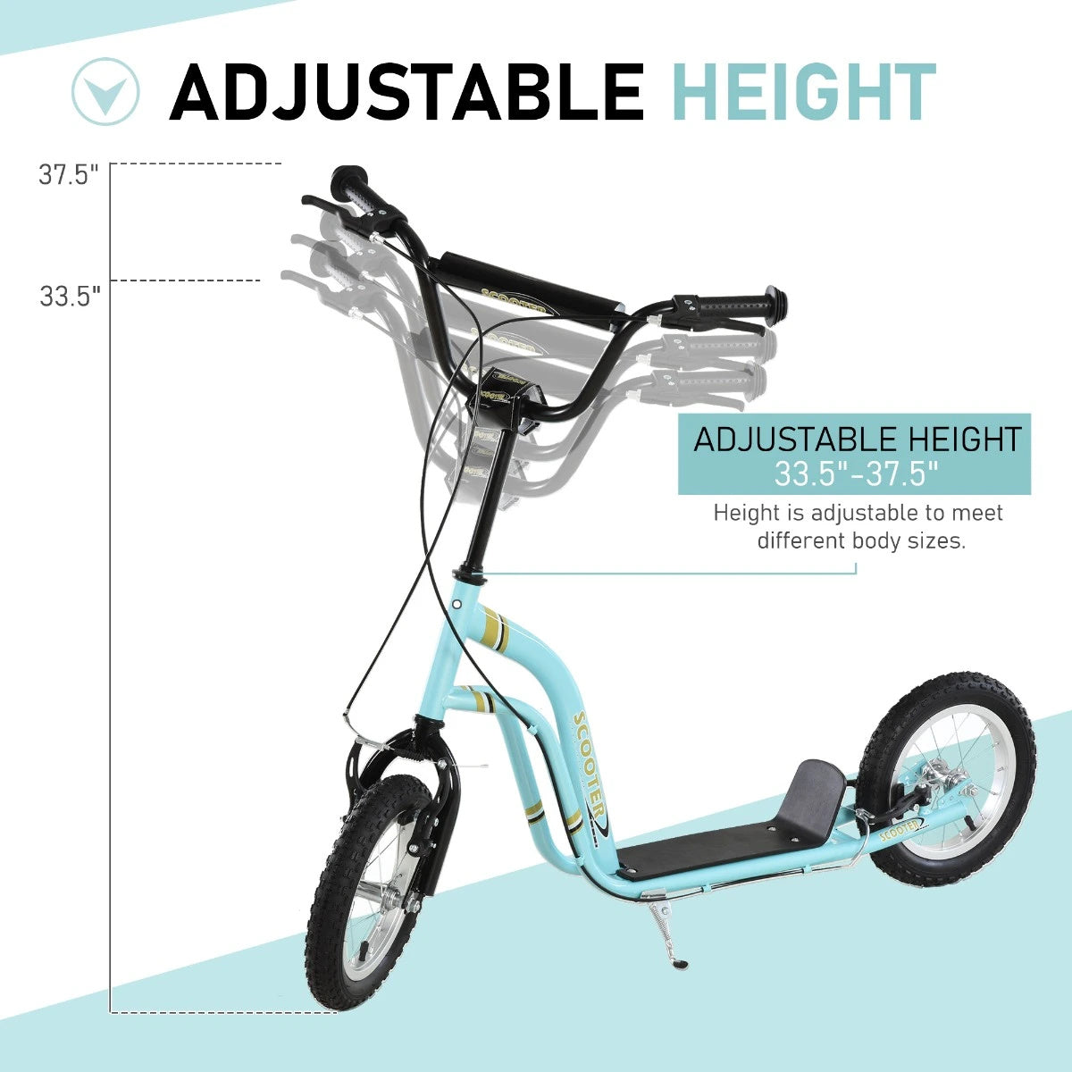 Ride and Slide 12-inch children's scooter with adjustable height. - Blue