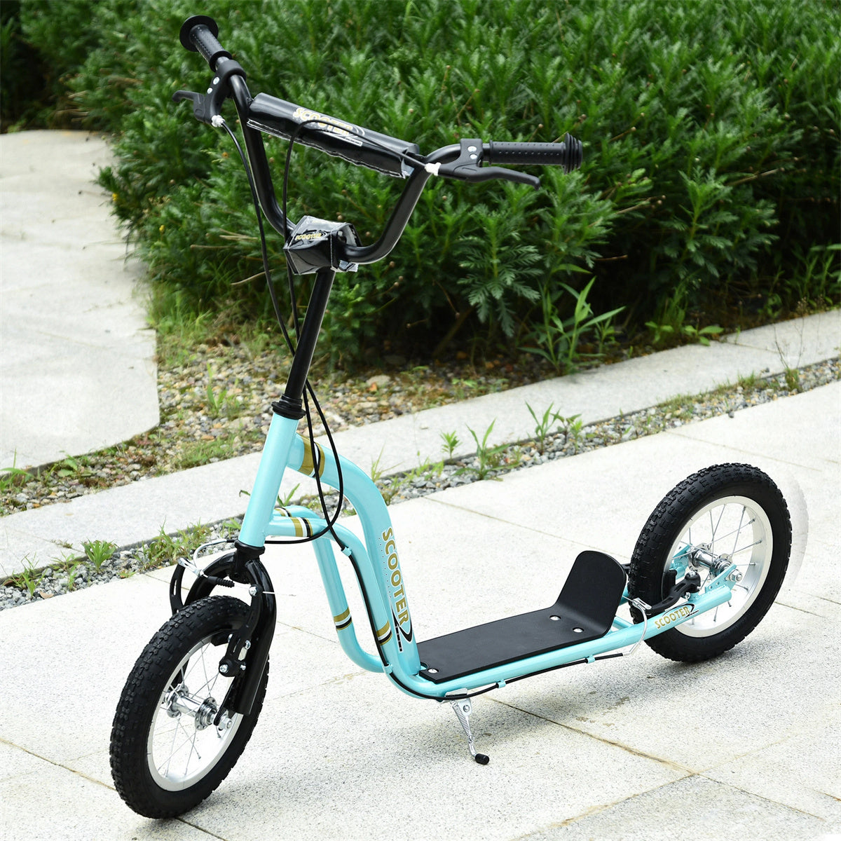 Ride and Slide 12-inch children's scooter with adjustable height. - Blue