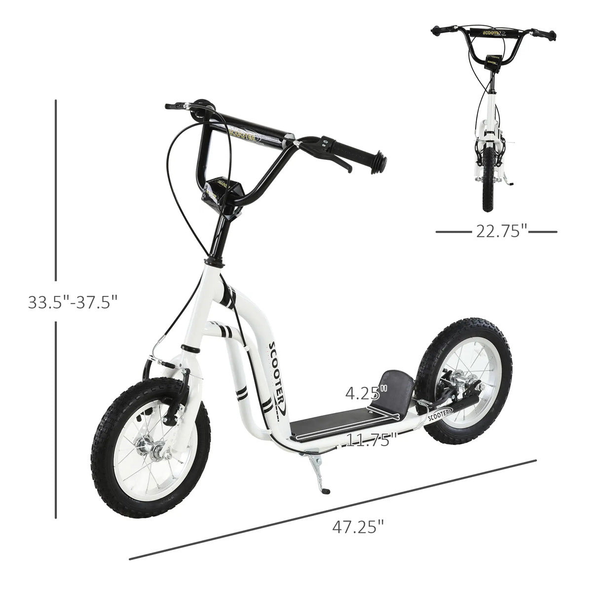 Ride and Slide 12-inch children's scooter with adjustable height. - White