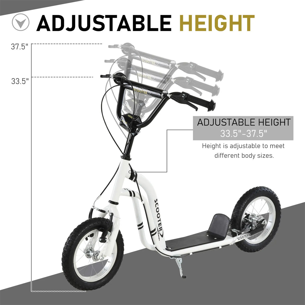 Ride and Slide 12-inch children's scooter with adjustable height. - White