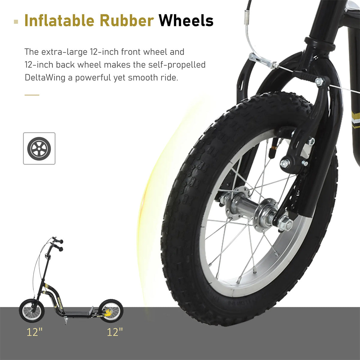 Ride and Slide 12-inch children's scooter with adjustable height. - Black