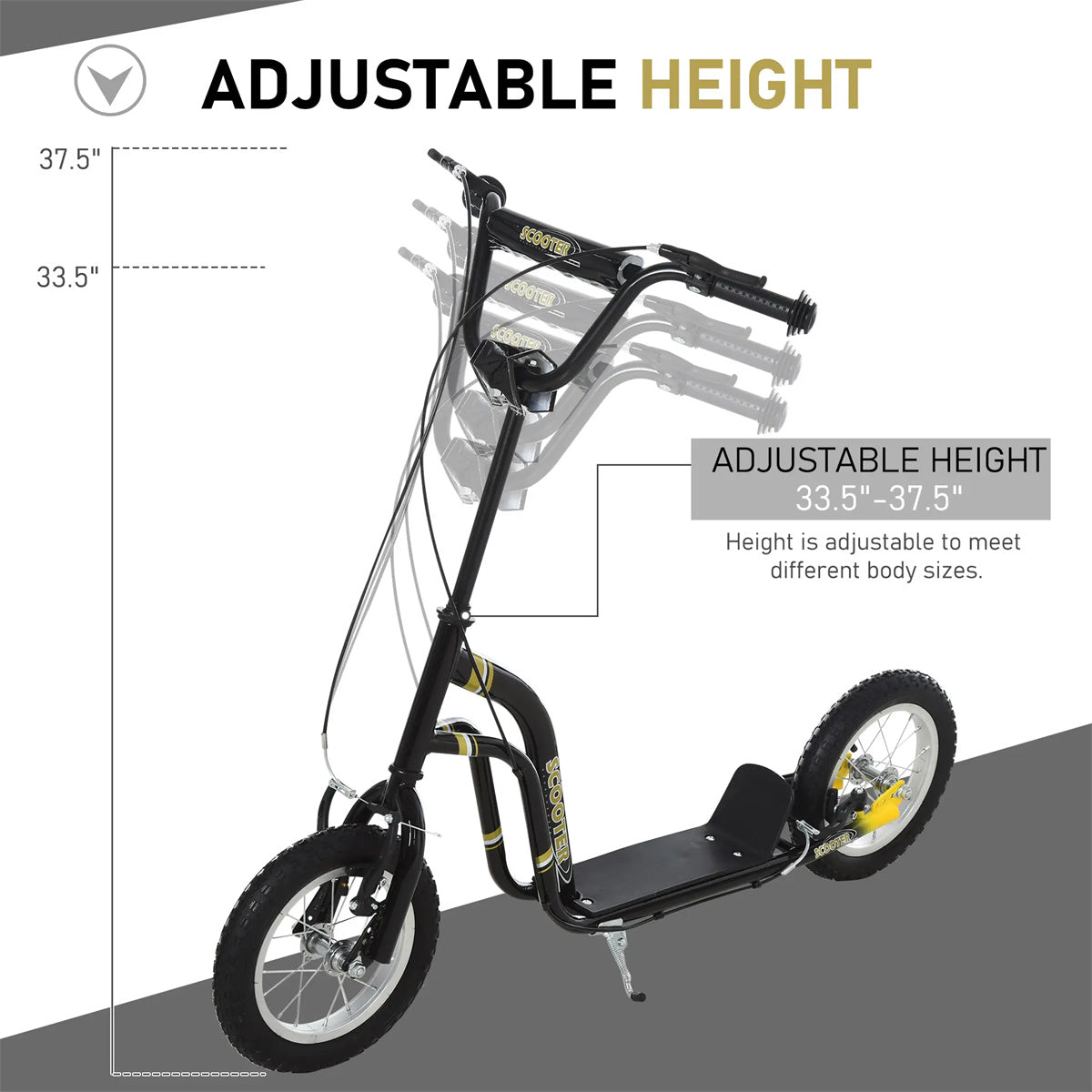 Ride and Slide 12-inch children's scooter with adjustable height. - Black