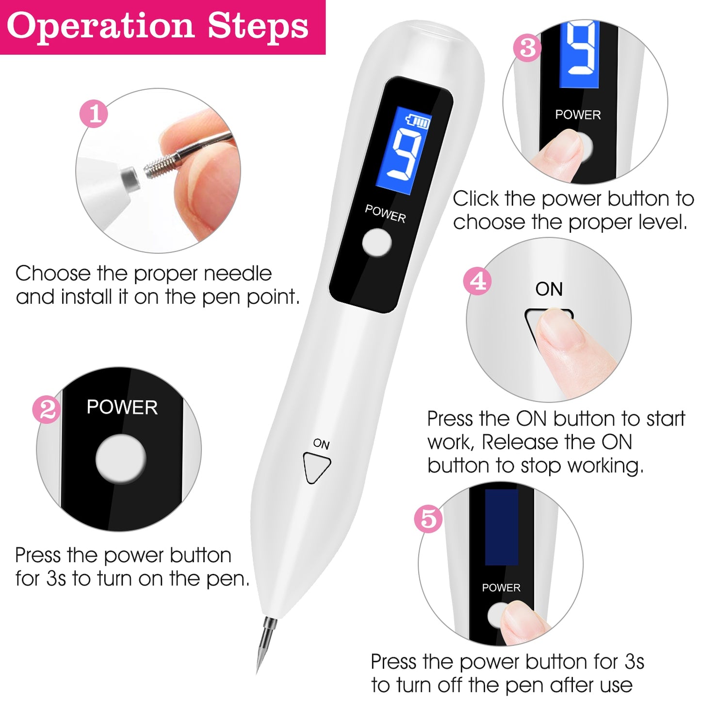 Health & Beauty 2 PCS Skin Tag Repair Kit Portable Beauty Equipment Multi-Level with Home Usage USB Charging LCD Level Adjustable 12 Replaceable Needles