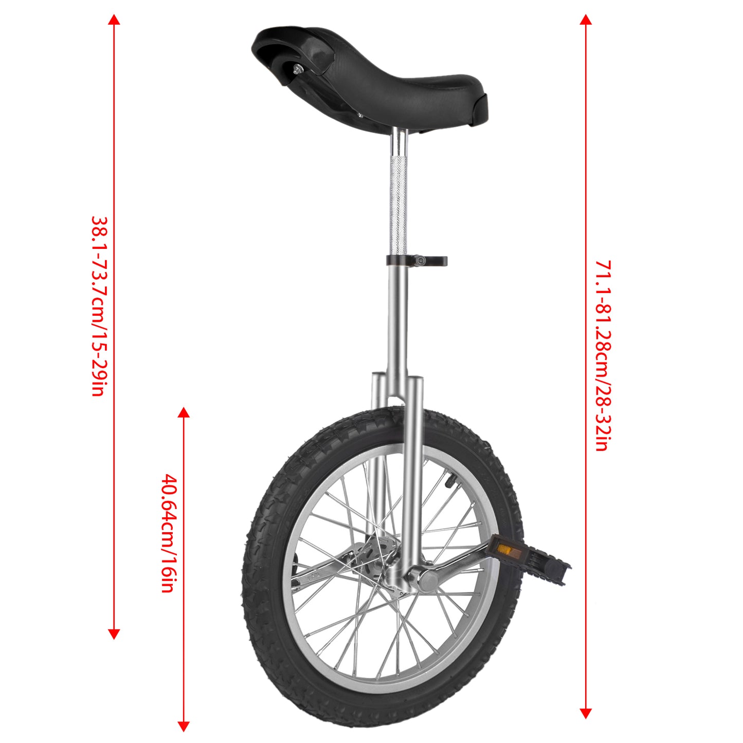 Ride and Slide Height Adjustable Unicycle, 16 Inch Wheel Monocycle for Balance Exercise, Easy Assembly Singe Wheel Cycle for Circus Performance, Outdoor Fitness (Silver)