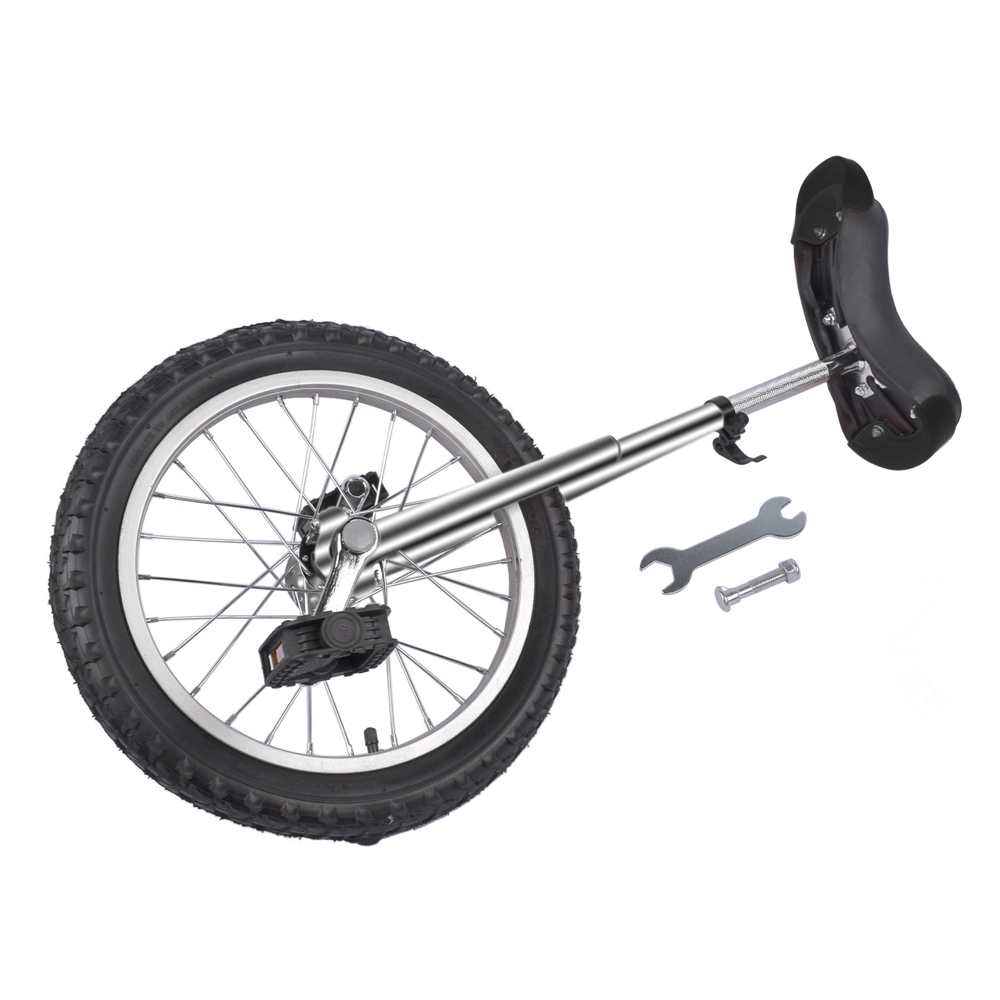 Ride and Slide Height Adjustable Unicycle, 16 Inch Wheel Monocycle for Balance Exercise, Easy Assembly Singe Wheel Cycle for Circus Performance, Outdoor Fitness (Silver)