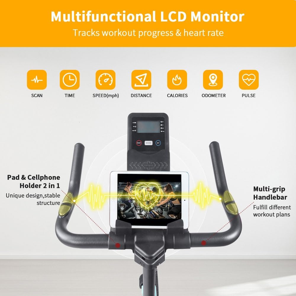 Ride and Slide Stationary Bikes for Home Indoor Exercise Bike with LCD Monitor and Comfortable Seat Cushion for Home Gym Cardio Fitness Training
