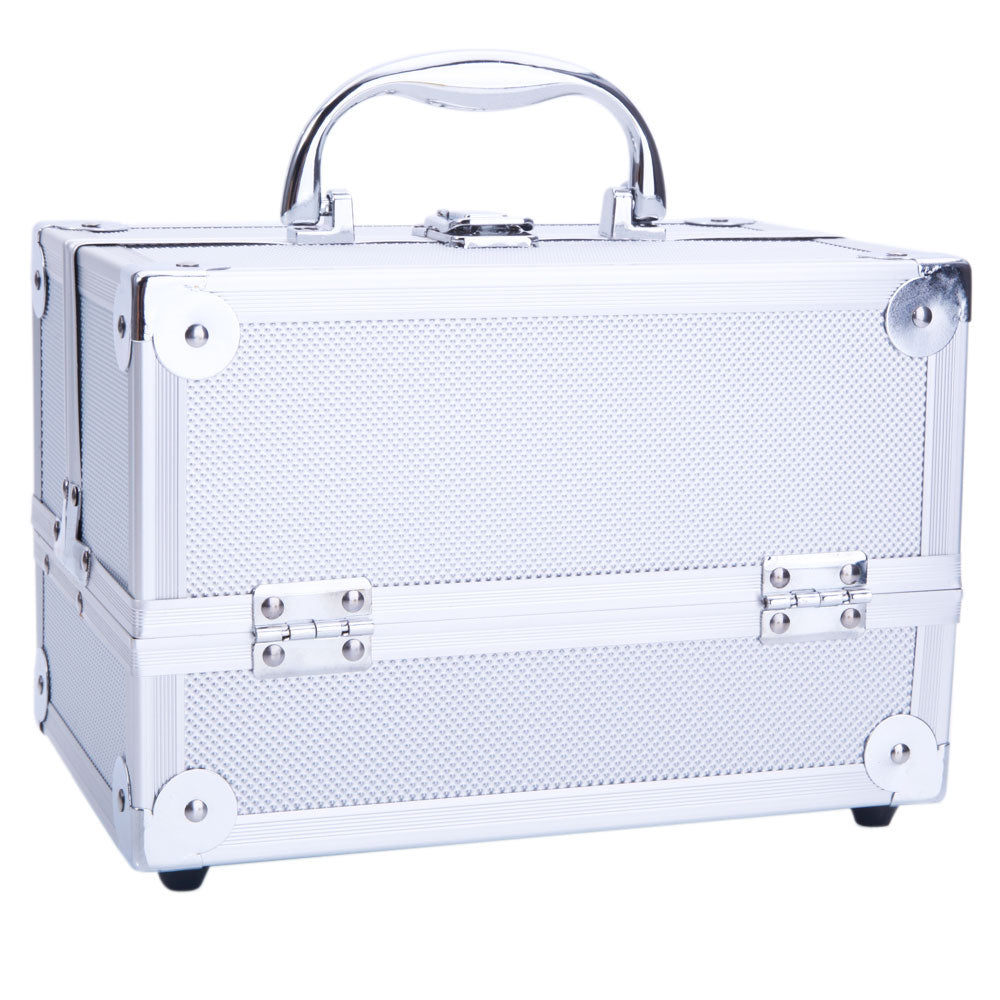 Cosmetics storage SM-2176 Aluminum Makeup Train Case Jewelry Box Cosmetic Organizer with Mirror 9"x6"x6" Silver【Local Goods】